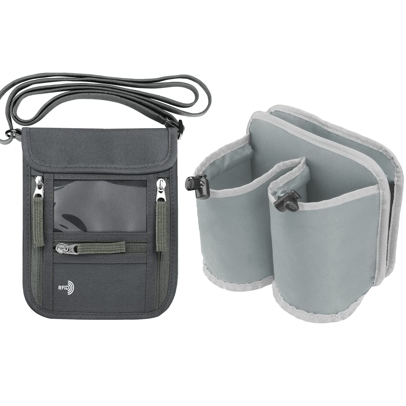 Premium Travel Accessories Set - RFID Blocking Neck Passport Holder & Adjustable Luggage Cup Holder | Perfect for Airports, Road Trips & Business Travel
