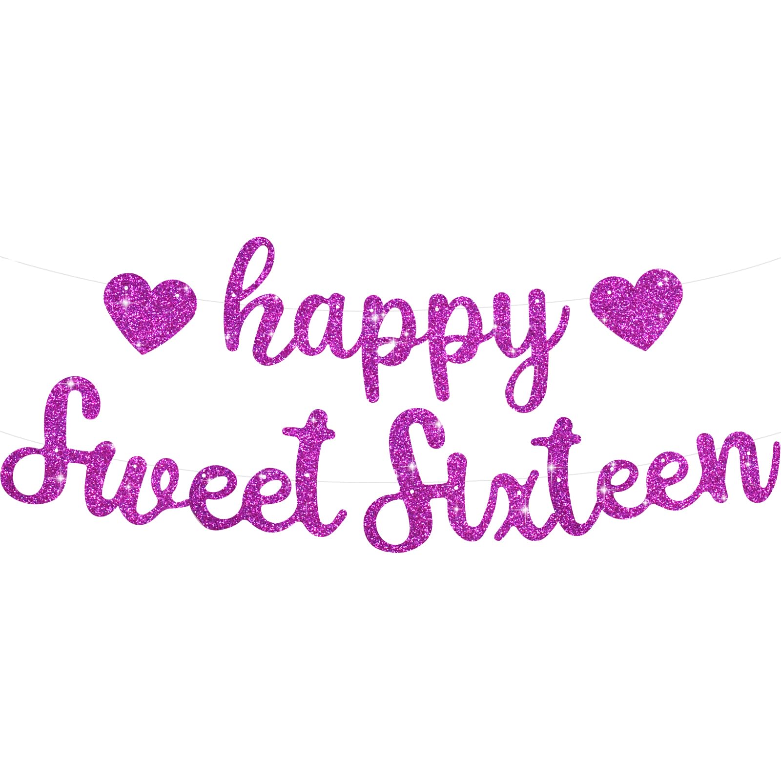 BEISHIDA Purple Glitter Happy Sweet 16 Birthday Banner - Pre-Strung Glitter 16th Birthday Party Decorations for Girls & Women | Perfect for Sweet 16 Parties, Teen Birthday Celebrations & Milestone Decor