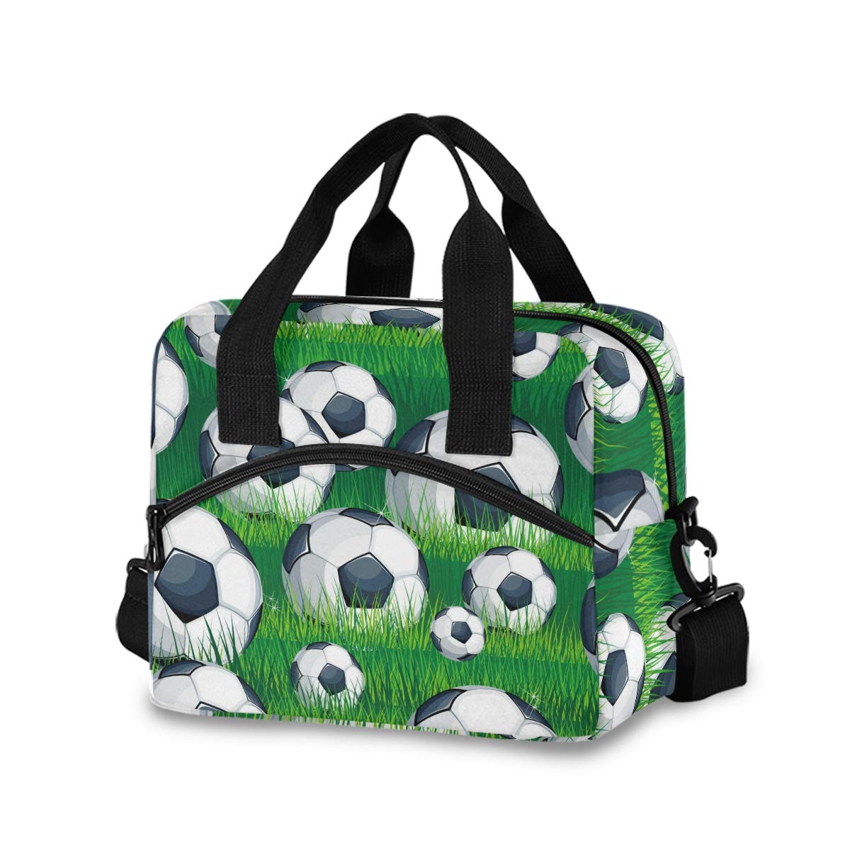Insulated Lunch Bag for Women & Men - Stylish Seamless Soccer Pattern Tote with Detachable Shoulder Strap & Carry Handle | Reusable Cooler Bag for Work, School, Picnic & Outdoor Activities | Perfect for Office Lunches, Beach Trips & Sports Events