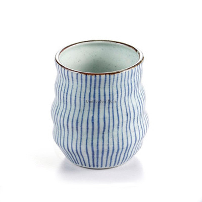 Handmade Japanese Hagi Tea Cup with Stripes - Authentic Ceramic Tea Set for Matcha, Sencha & Green Tea - Perfect for Tea Ceremonies, Home Decor & Gifts
