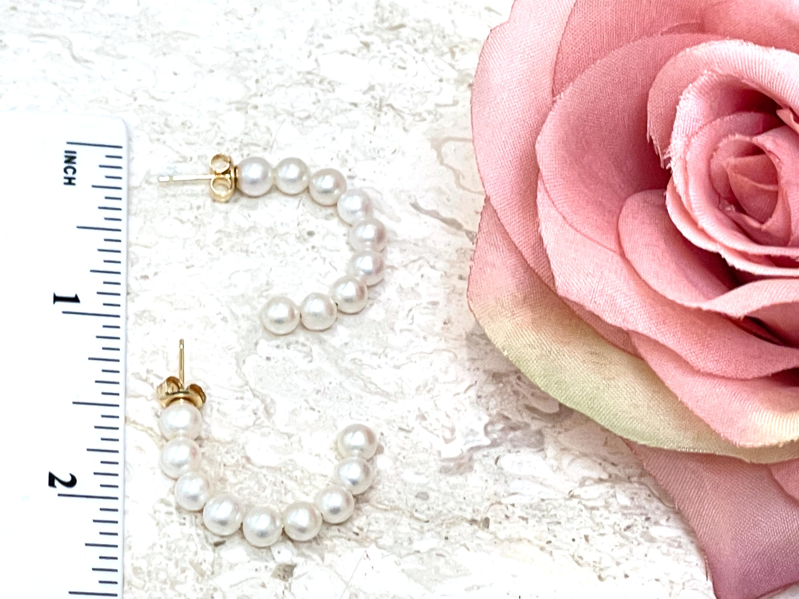 Exquisite 18K Gold AKOYA Pearl Hoop Earrings for Women - Handmade with Natural Cultured Pearls & Solid 18K Gold - Perfect for Valentine's Day Gifts, Weddings & Special Occasions