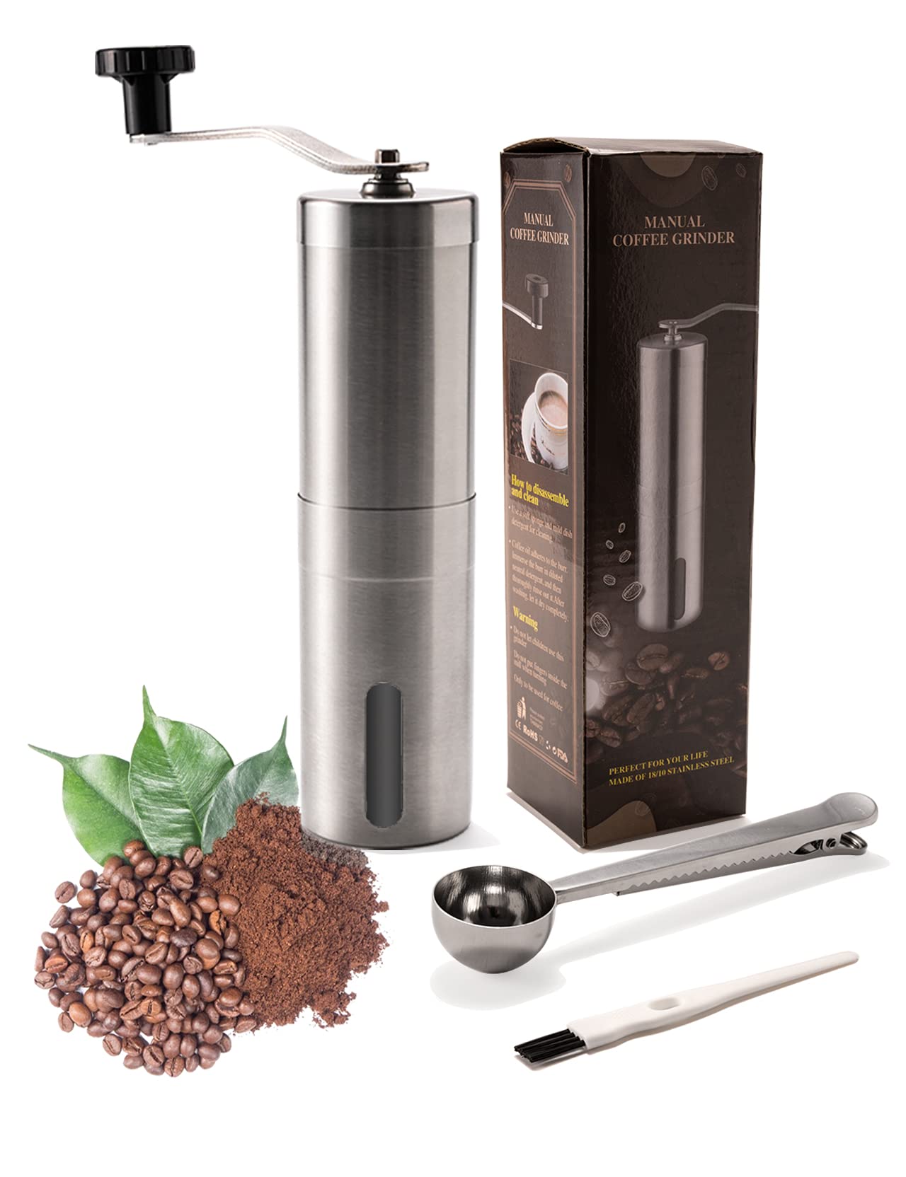 Premium Manual Coffee Grinder with Adjustable Coarseness - Portable Hand Crank Coffee Bean Mill for Travel, Camping & Home Use - Conical Burr Grinder with Stainless Steel Blades for Aeropress, Espresso, French Press - Perfect for Outdoor Adventures & Specialty Coffee Brewing
