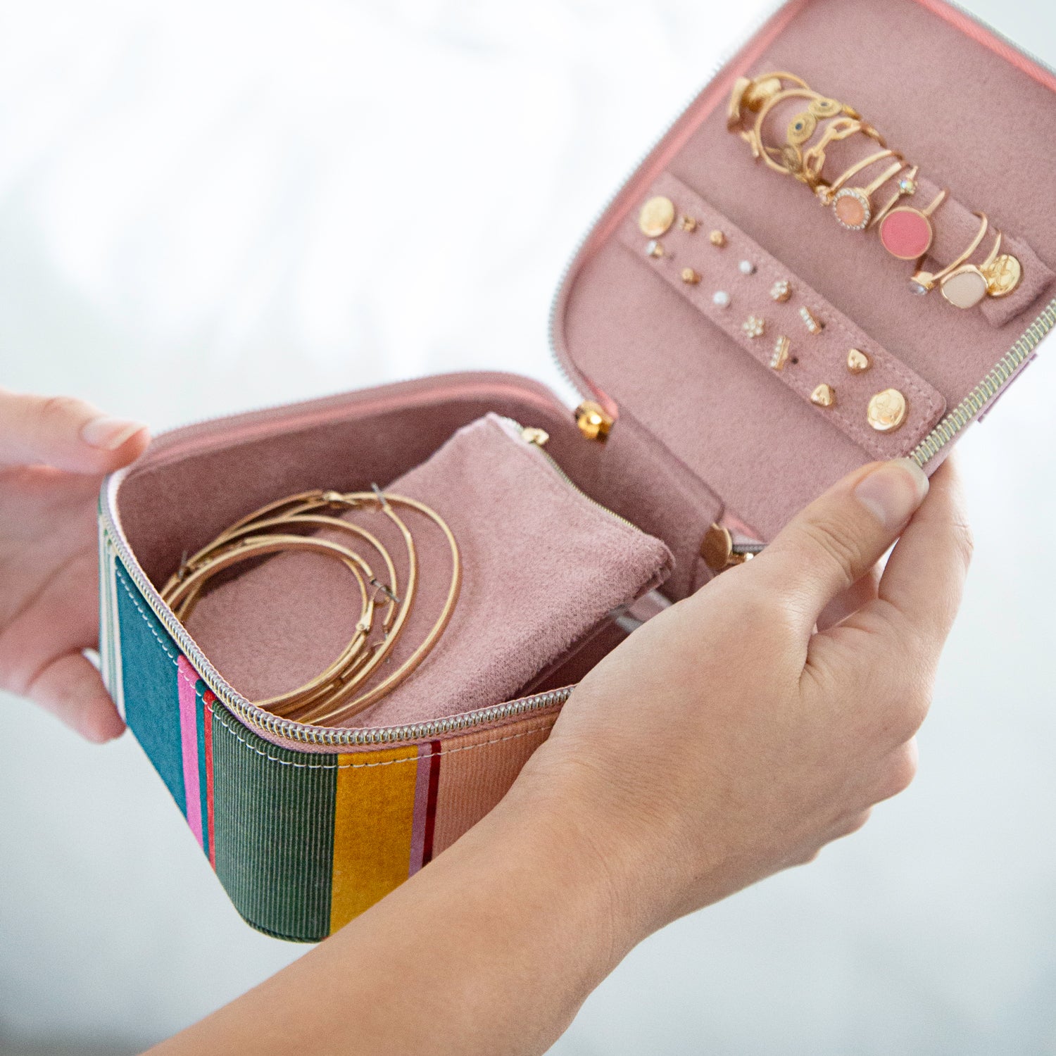 Liberty Gelato Stripe Jewelry Storage Cube - Elegant Jewelry Organizer Box for Necklaces, Rings & Earrings | Perfect for Bedroom, Closet & Travel Accessory Organization