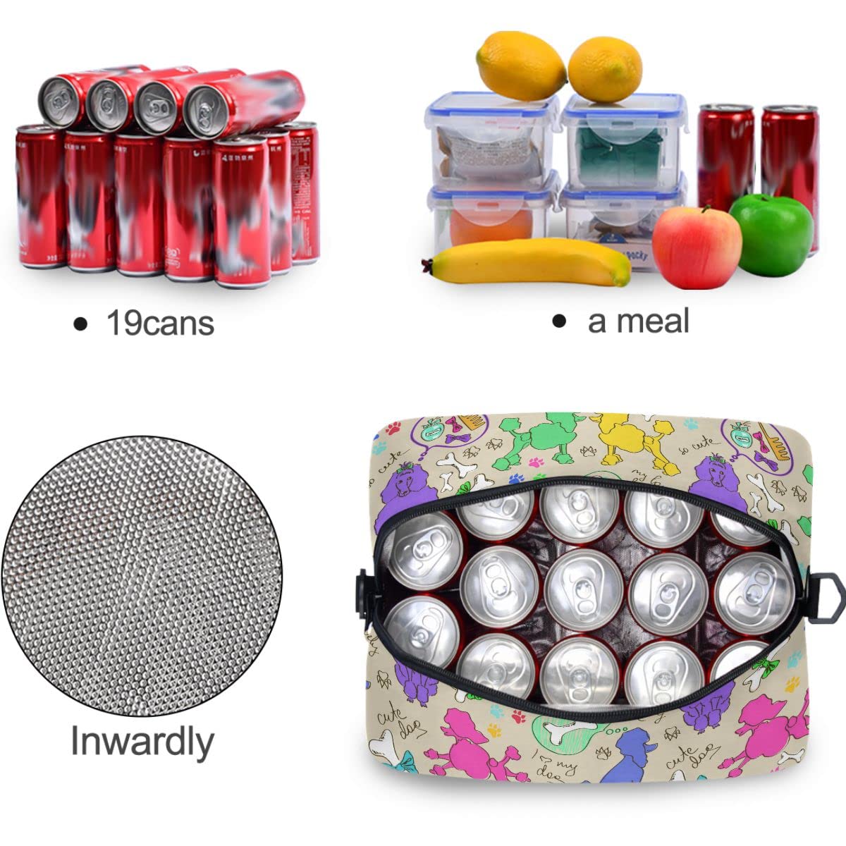 MNSRUU Insulated Lunch Bag for Women & Men - Leakproof Reusable Cooler Tote for Work, School, Picnics - Cute Poodle Dog Design Lunch Box for Adults & Kids