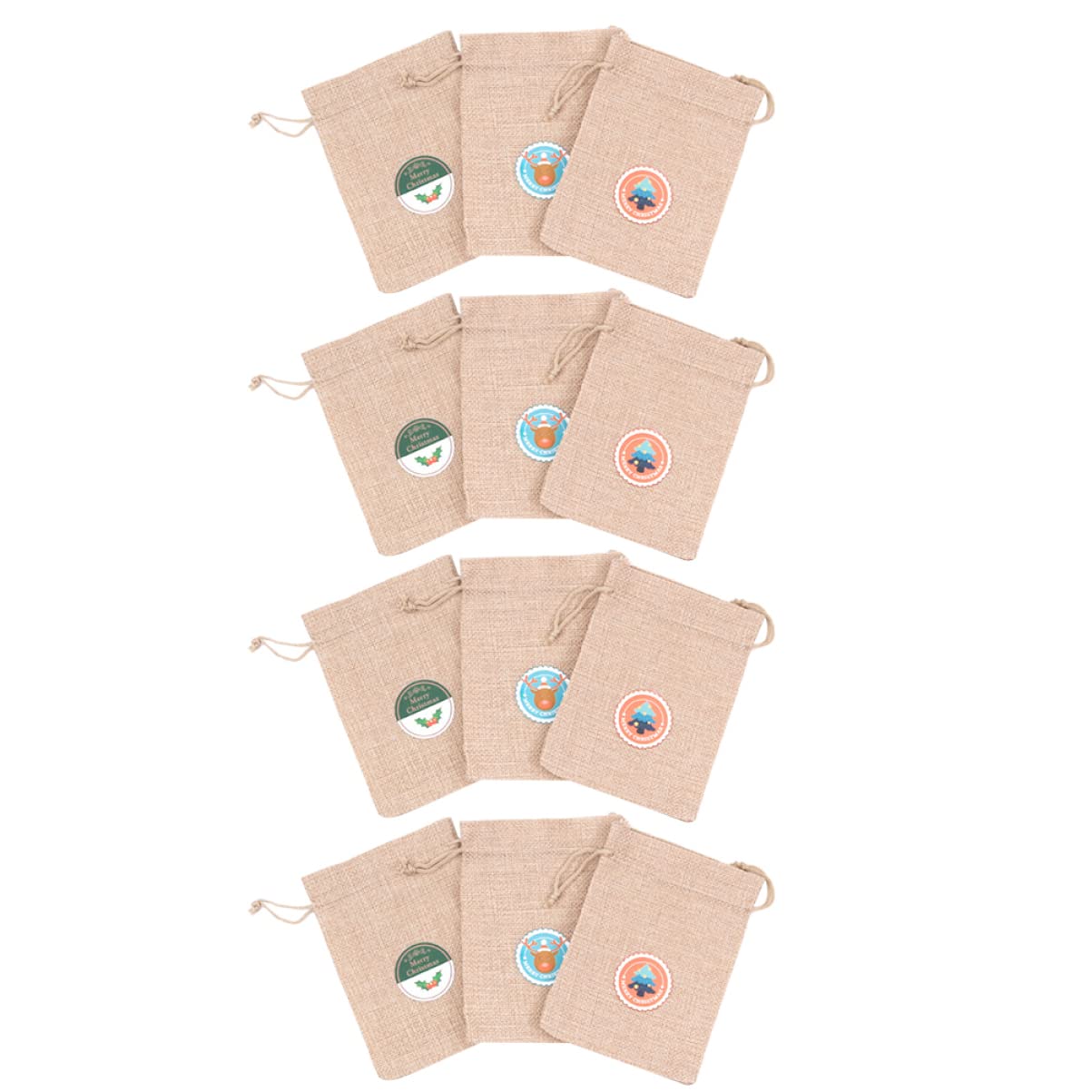 Healeved 12pcs Christmas Candy Bags - Linen Drawstring Pouches for Holiday Treats & Party Favors | Perfect for Xmas Gifts, Stocking Stuffers & Festive Decorations