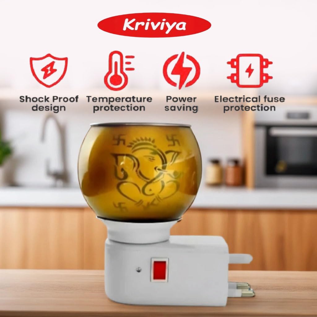 Kriviya Electric Camphor Diffuser with Ganesh & Swastik Design - Multifunctional Aroma Burner, Incense Holder & Night Light for Home, Office, Temple & Meditation Room (Model C-03) | Perfect for Puja, Relaxation & Aromatherapy
