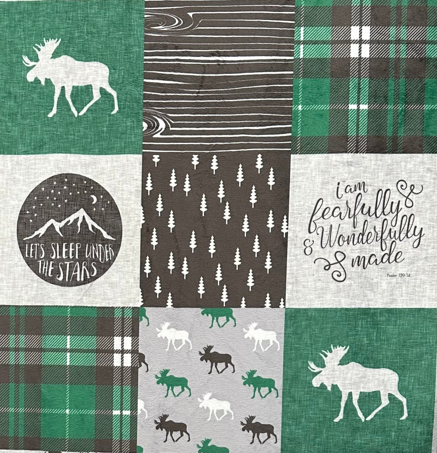 Green and Gray Patchwork Minky Blanket - 40x61 Inches Child Size with Pillowcase | Soft & Cozy for Bedtime, Nursery, Stargazing | Nine Iron Luxe Collection