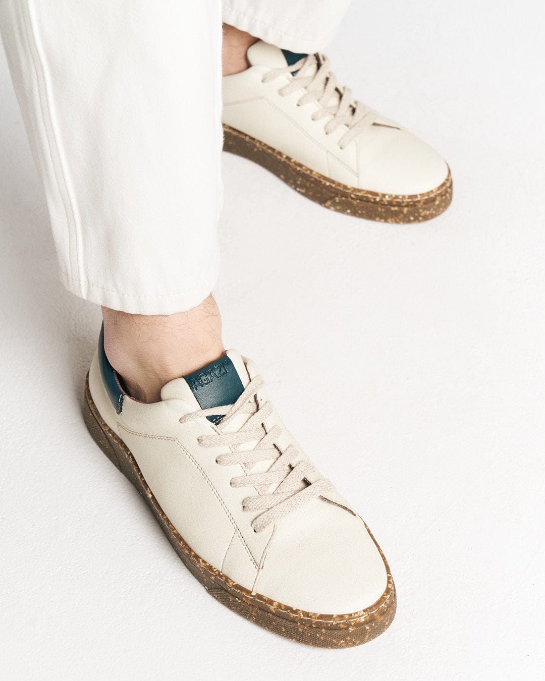 Jacob Men's Apple Leather Vegan Sneakers - Eco-Friendly Beige & Green Casual Shoes for Walking, Work & Everyday Wear