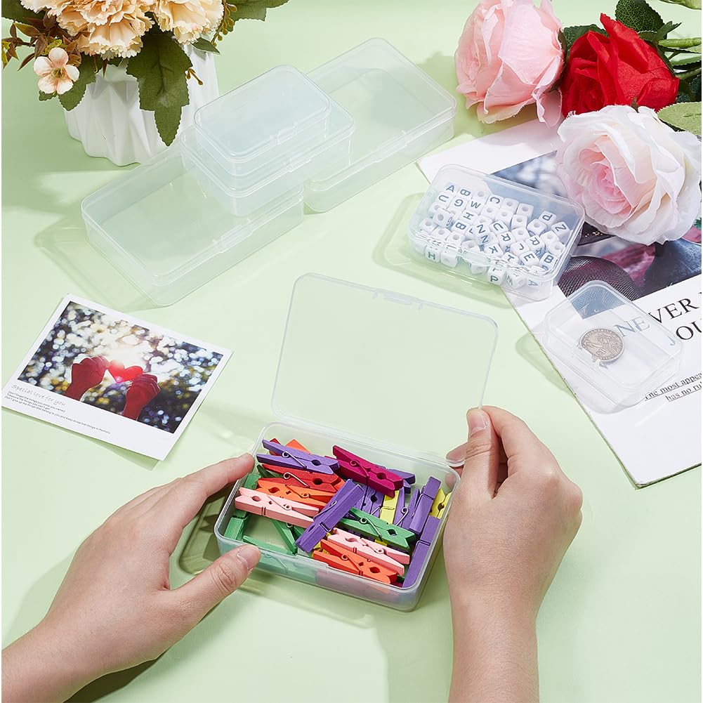 BENECREAT 12 Pack Clear Plastic Bead Storage Box Set - 3 Sizes Rectangular Organizer with Flip-Up Lids for Jewelry Making, Beads, Crafts & Small Items Organization - Perfect for DIY, Scrapbooking & Craft Room Storage