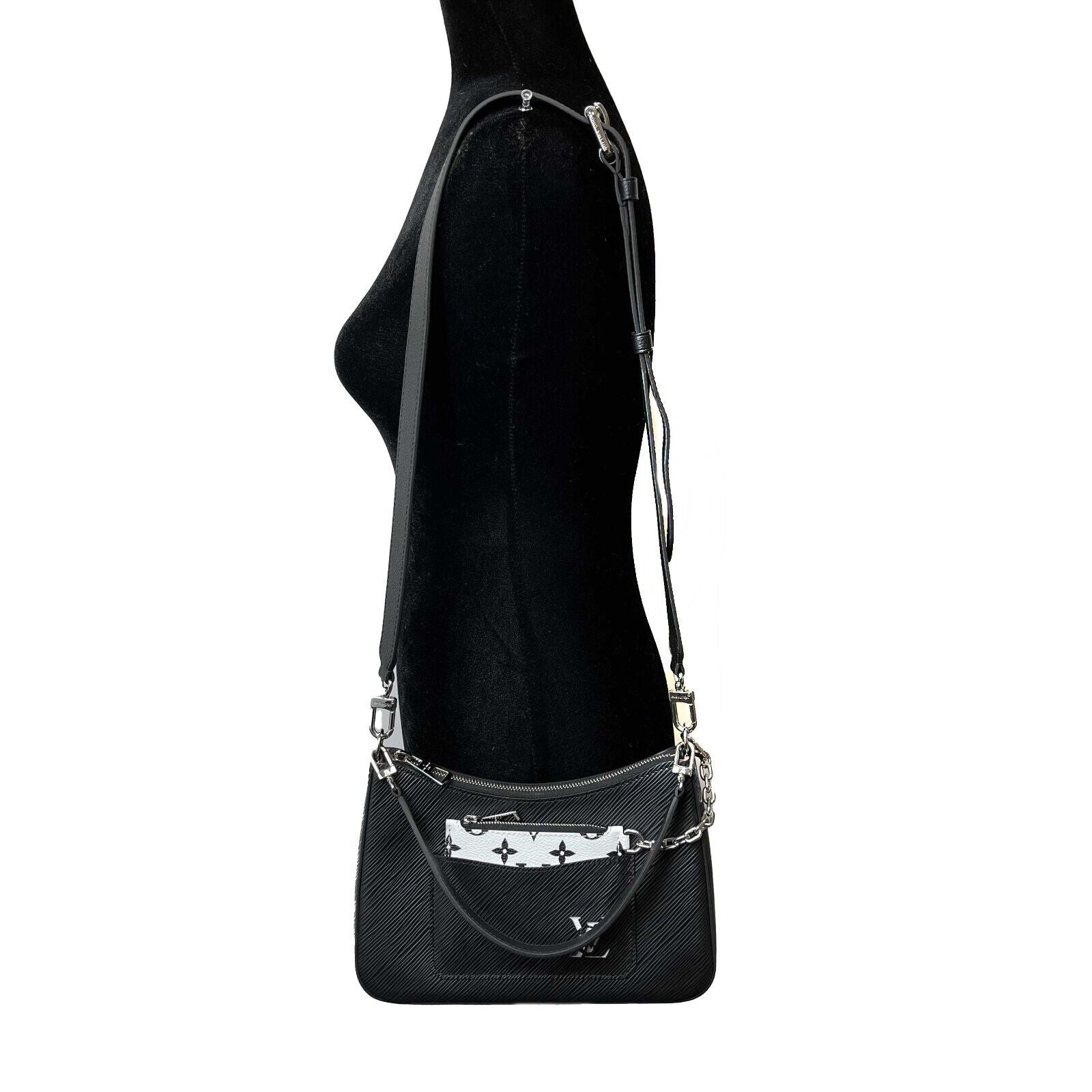 Authentic Louis Vuitton Marelle Black Epi Leather Shoulder Bag with Detachable White Pouch | Luxury Crossbody Purse for Women | Perfect for Work, Travel & Evening Events