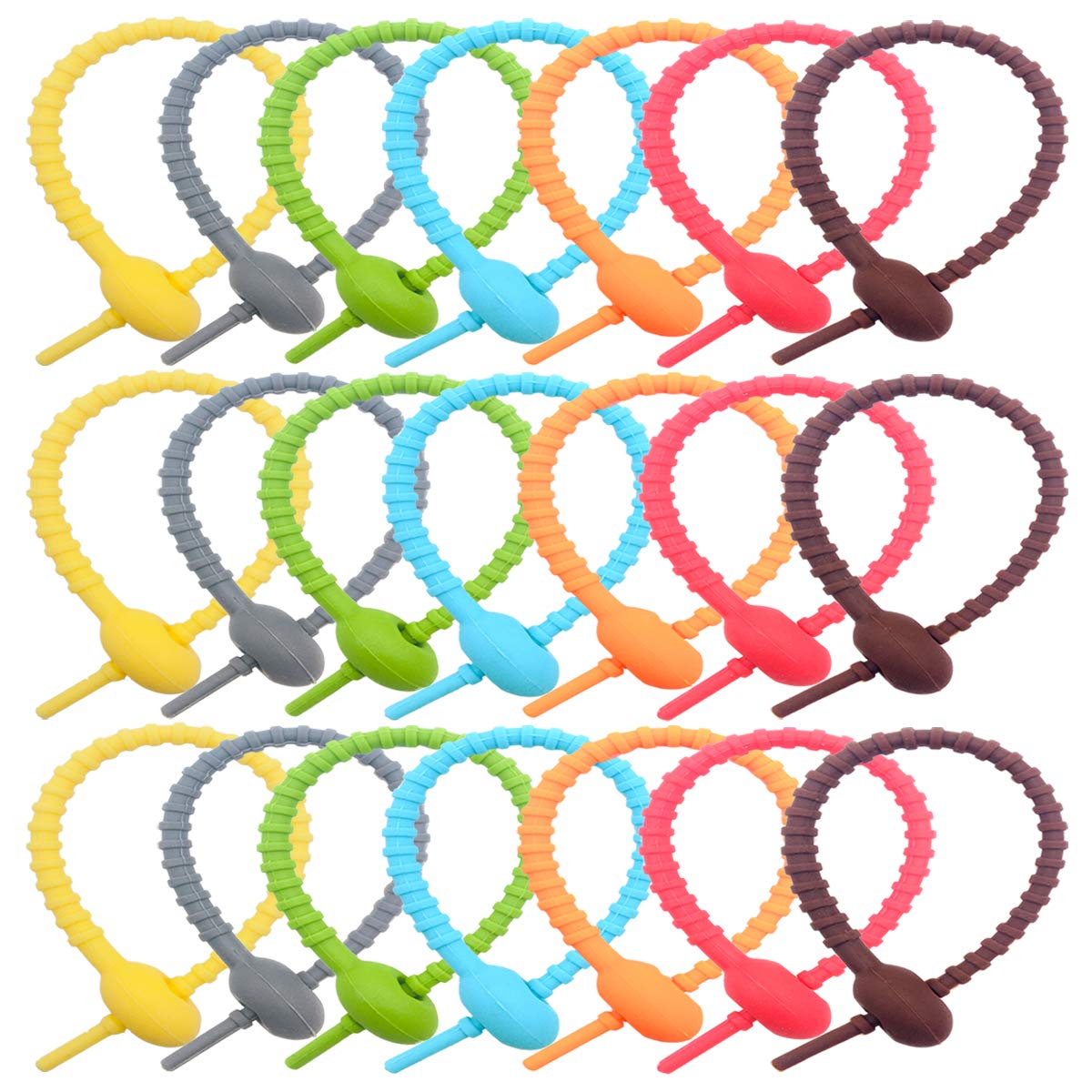 AYWFEY 21Pcs 8.27inch/21cm Colorful Silicone Twist Ties - Reusable Cable Organizers, Wire Management Straps, Bread Bag Clips & Food Savers for Kitchen, Office & Home Organization