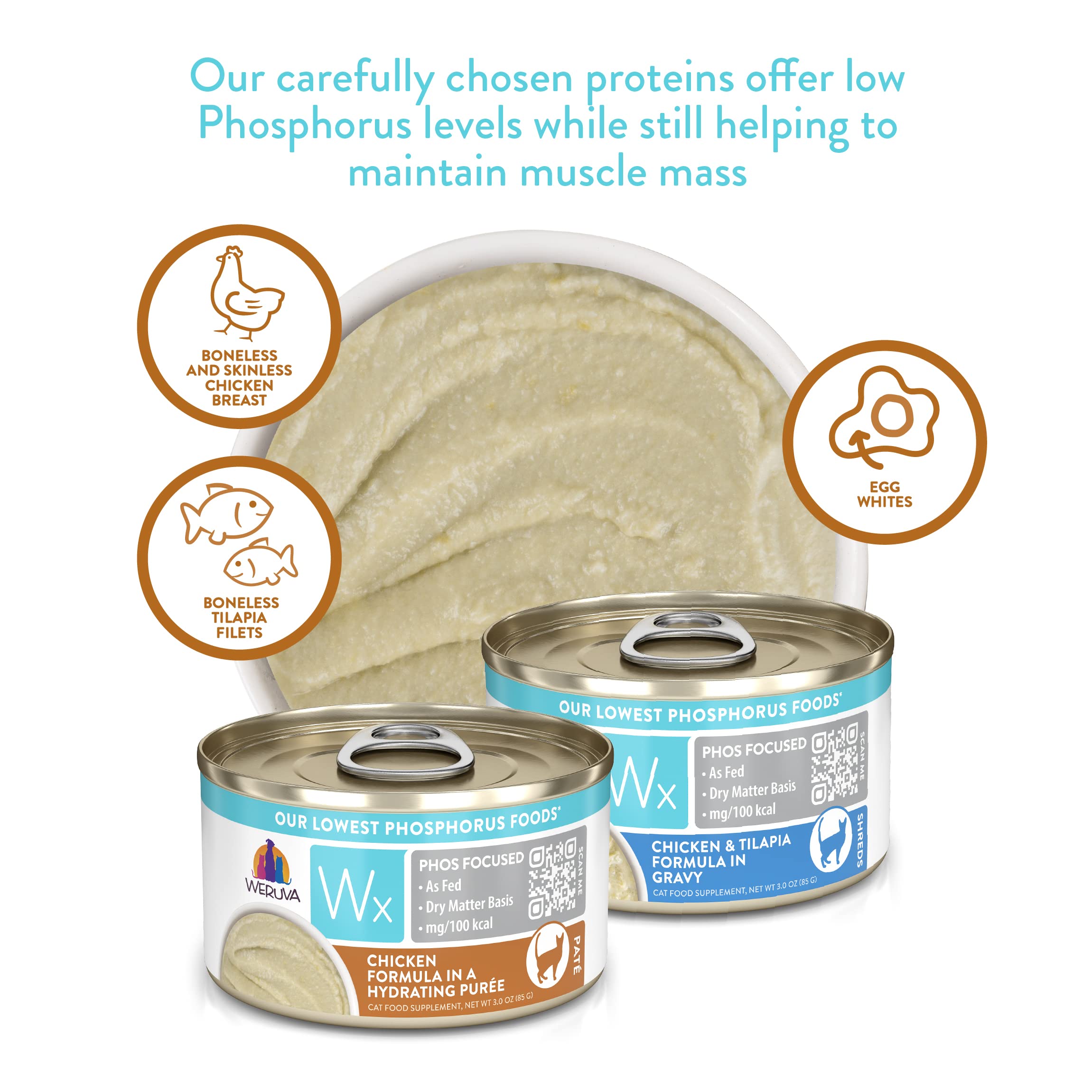 Weruva Wx Phos Focused Chicken Formula in Hydrating Puree - 3oz Can (Pack of 12) for Cats with Kidney Health Needs | High Protein Wet Cat Food for Senior & Adult Cats | Perfect for Mealtime Hydration & Picky Eaters