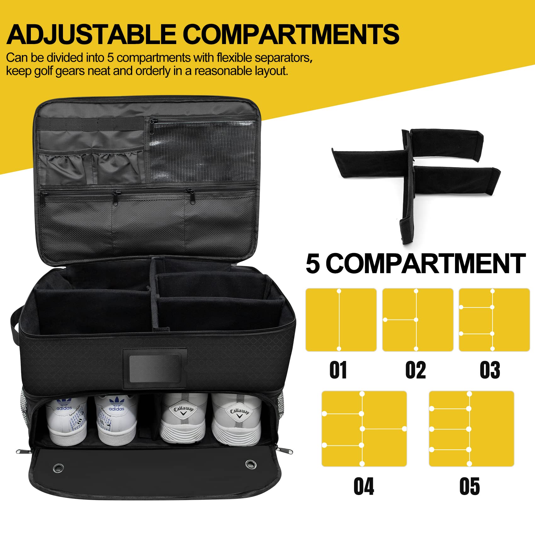 2 Layer Golf Trunk Organizer for SUV - Car Golf Storage with Ventilated Shoe Compartment for Shoes, Balls, Tees & Accessories - Perfect Golf Gifts for Men - Ideal for Travel & Tournament Use