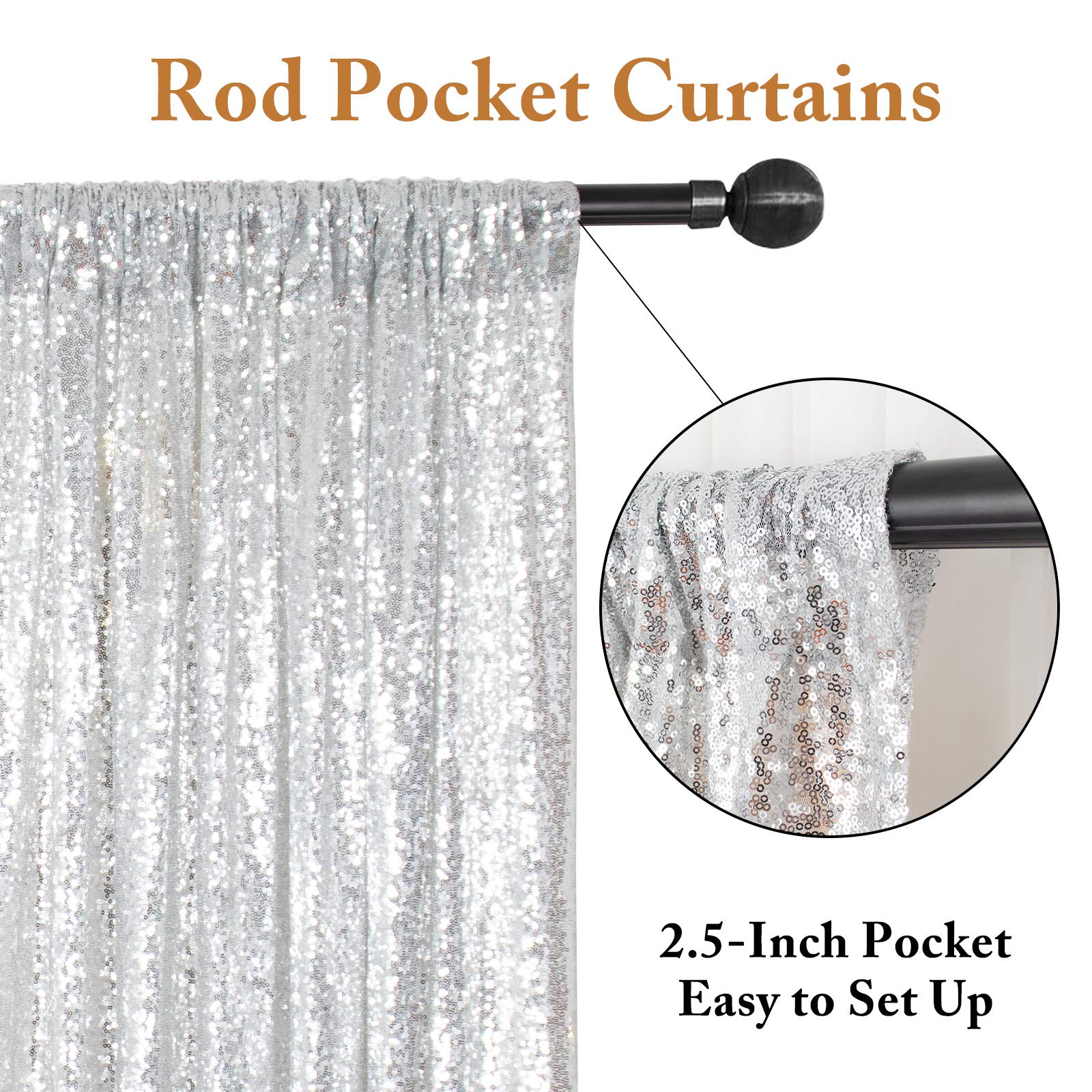 ShinyBeauty Silver Sequin Photo Backdrop - 2 Panels 4FT x 8FT (96 Inches Long) for Wedding, Party, Birthday, Photography Studio Decor - Sparkling Curtain Backdrop for Events & Photo Shoots