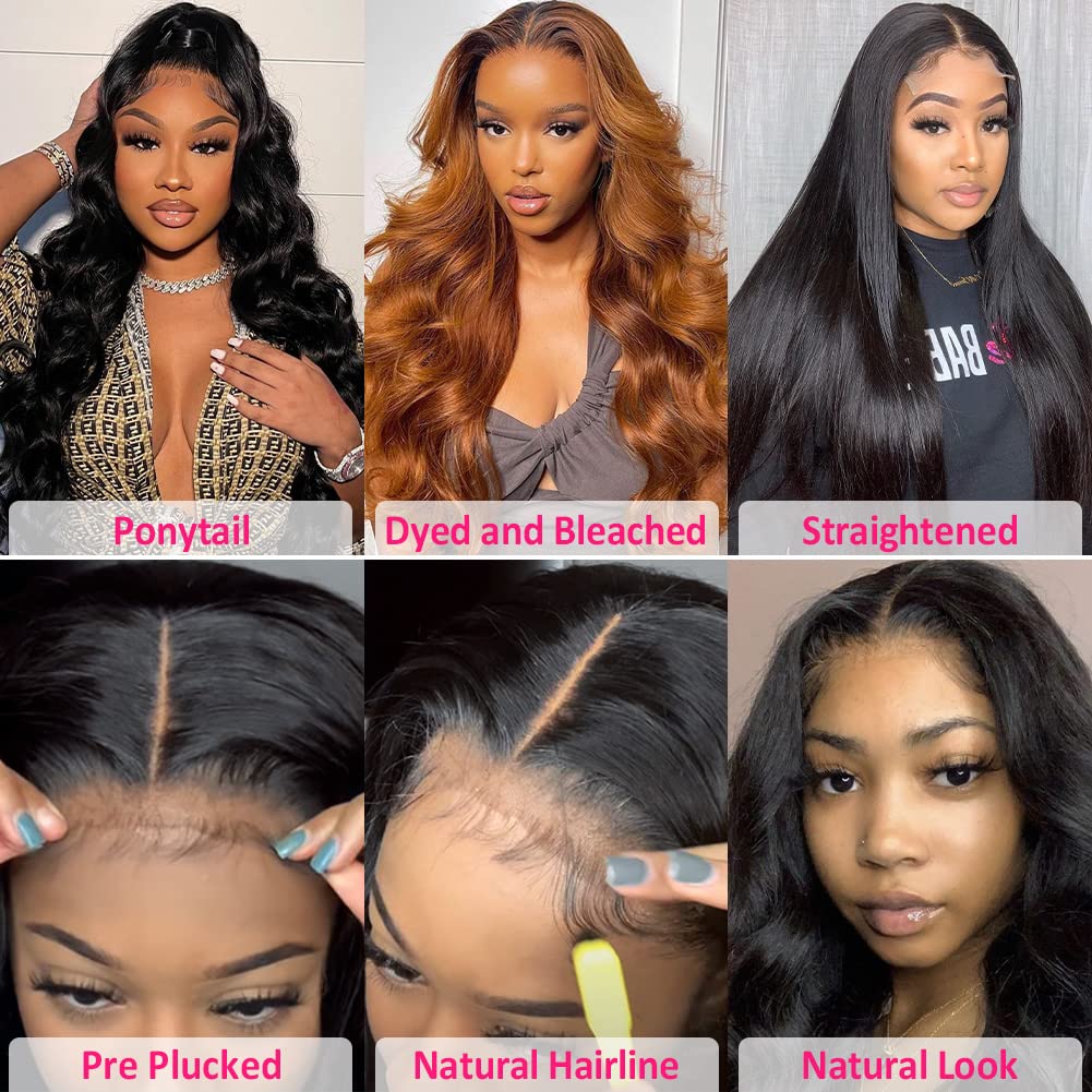 Natural Black Human Hair Wigs for Women - 26 Inch Hedy Lace Front Wig with Body Wave, Pre-Plucked Baby Hair, 220% Density & 4x4 Lace Closure | Glueless Lace Wig for African American Women - Perfect for Daily Wear, Parties & Special Occasions