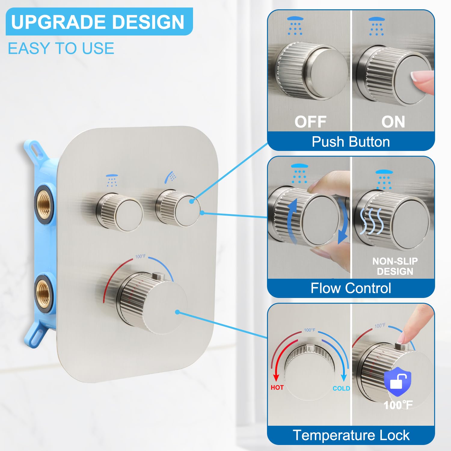 16 Inch Thermostatic Ceiling Mount Shower System - Brushed Nickel Luxury Rain Mixer with Handheld Shower (All Functions Work Simultaneously) for Spa-Like Bathroom Experience