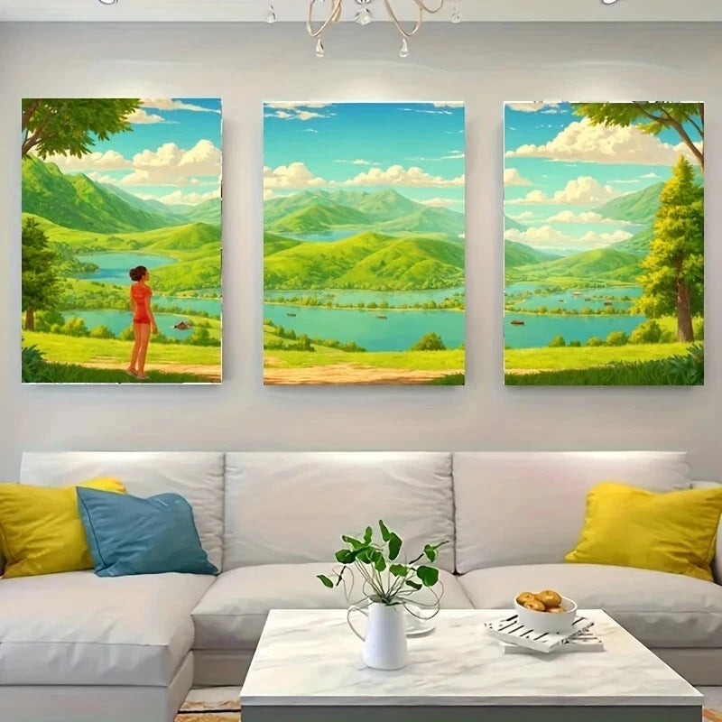 3-Piece White Metal Landscape Wall Art Prints - Ready to Hang Serene Nature Scenery Decor for Living Room, Bedroom & Office