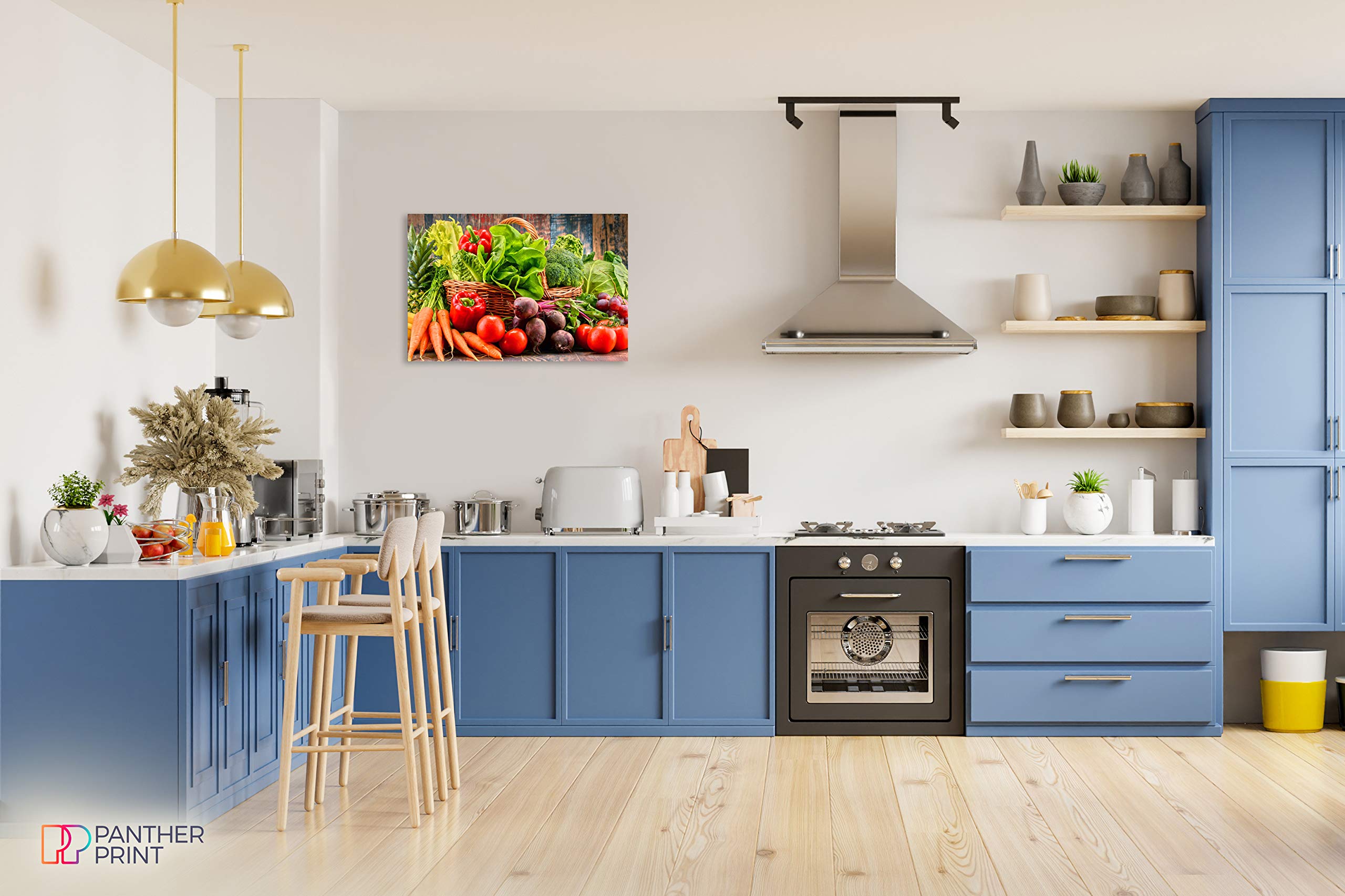 Panther Print Canvas Wall Art - Framed Picture for Dining Room & Kitchen Decor - Organic Vegetables Theme - 24x16 Inches (61x41cm) - Perfect for Home Decor, Gifts & Special Occasions