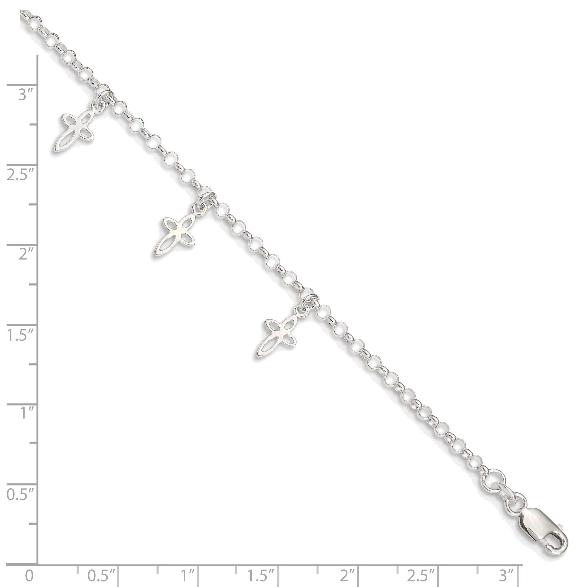 Bonyak Sterling Silver 9 Inch Cross Ankle Bracelet for Women - Elegant Religious Jewelry Gift for Baptism, Easter & Everyday Wear