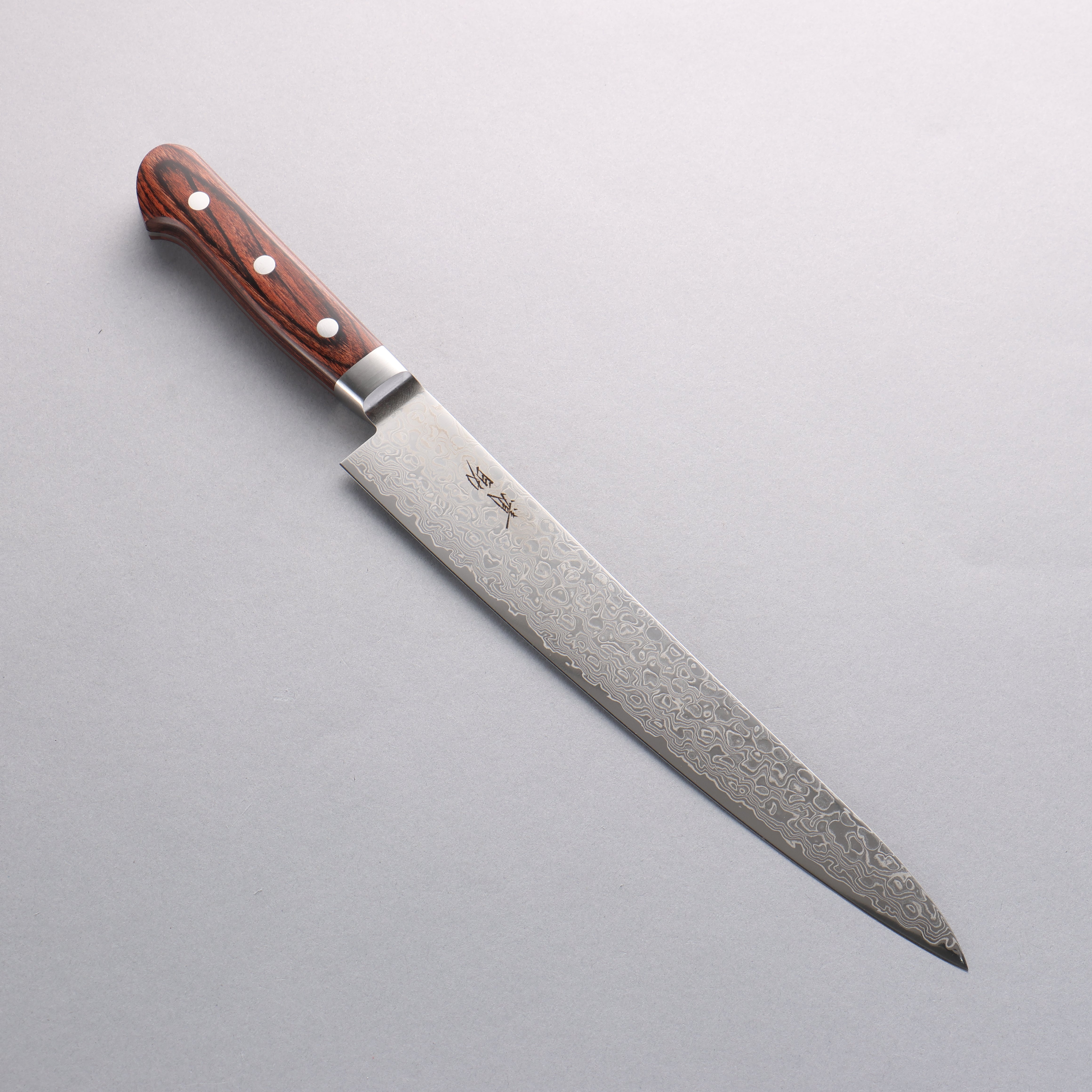 Premium Seisuke Mokusei ZA 18 Mirrored Finish Damascus Sujihiki Knife 240mm - Brown Pakkawood Handle - Japanese Chef Knife for Slicing Meat, Fish & Sushi - Professional Kitchen & Home Cooking Essential