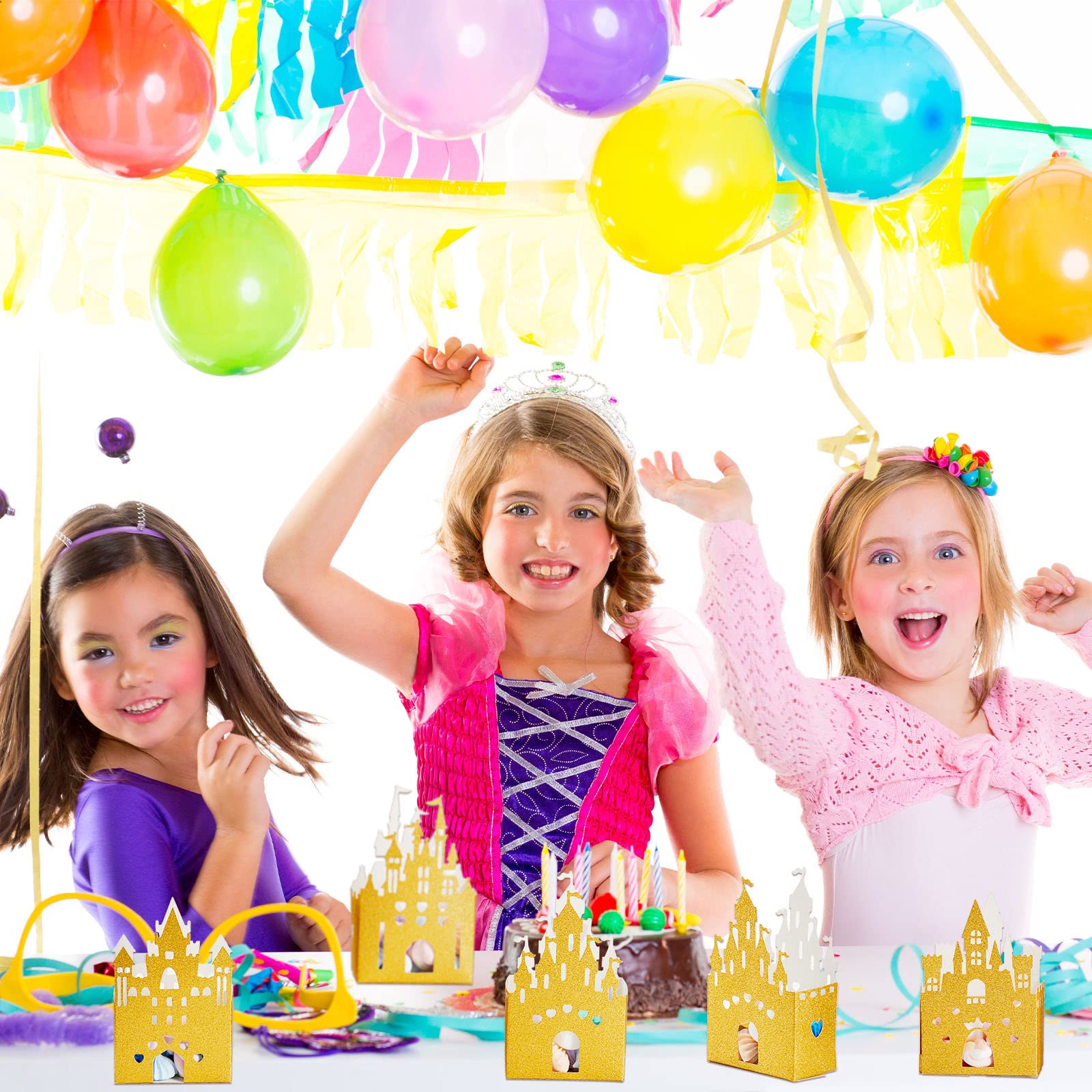 24-Piece Glitter Princess Castle Candy Favor Boxes - Gold Wedding & Birthday Party Decorations - Perfect for Princess Themed Parties, Baby Showers, and Bridal Showers
