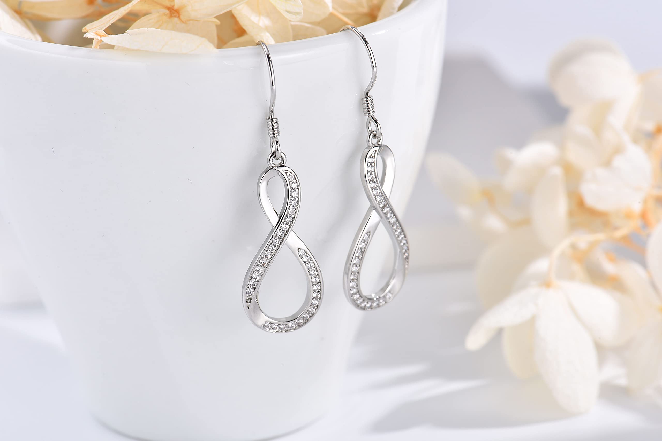 925 Sterling Silver Infinity Curve Drop Dangle Earrings for Women - Cubic Zirconia Jewelry Gifts for Birthday, Christmas & Anniversary - Elegant for Parties, Weddings & Daily Wear (Silver/Gold)