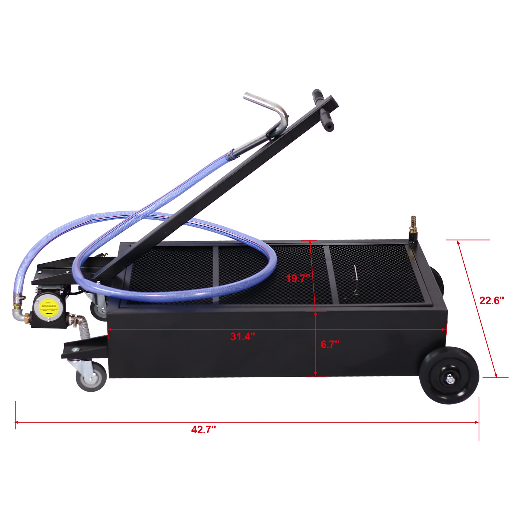 20 Gallon Electric Oil Drain Pan with Pump - Low Profile Portable Oil Change Pan for Trucks & Vehicles - Includes T-Handle, Wheels & 7ft Hose - Ideal for DIY Auto Maintenance & Professional Garage Use