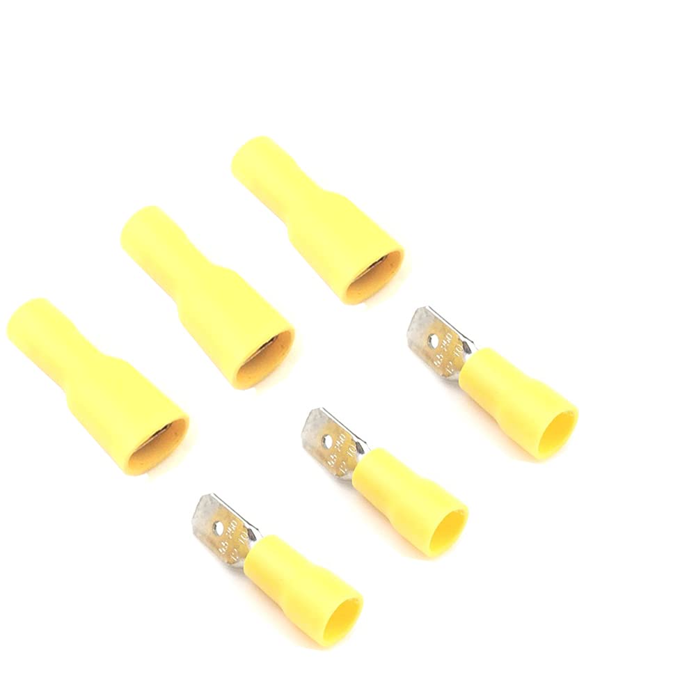 100PCS 12-10 AWG Male Female Spade Connectors - Insulated Electrical Crimp Terminals for Automotive, Marine & Home Wiring (Yellow) - Perfect for Battery, Speaker & Appliance Connections
