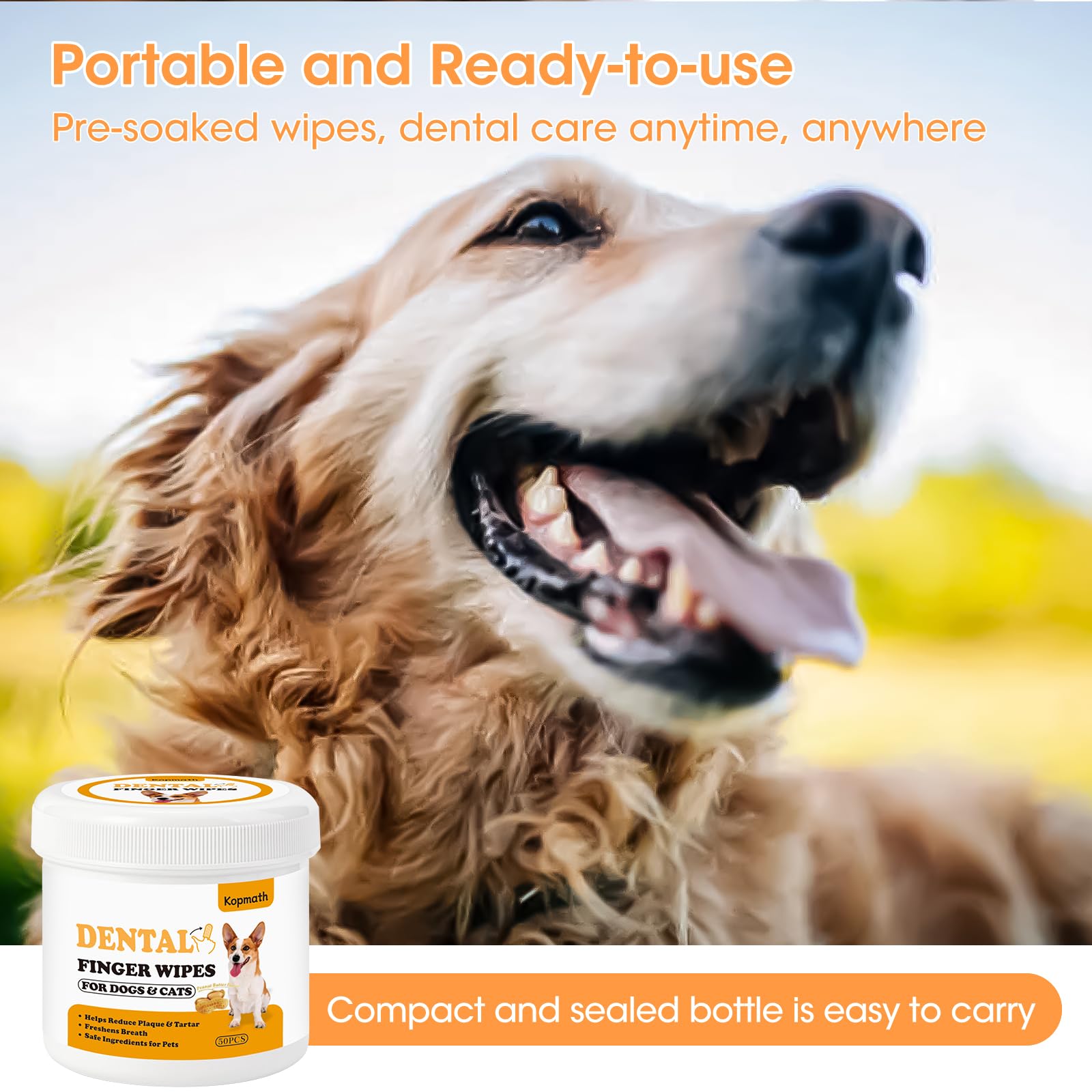 Dental Care Finger Wipes for Dogs & Cats - Pre-Soaked Pet Teeth Cleaning Pads with Peanut Flavor | Reduces Plaque & Tartar, Freshens Breath | Easy-to-Use Disposable Oral Wipes for Daily Pet Dental Hygiene at Home