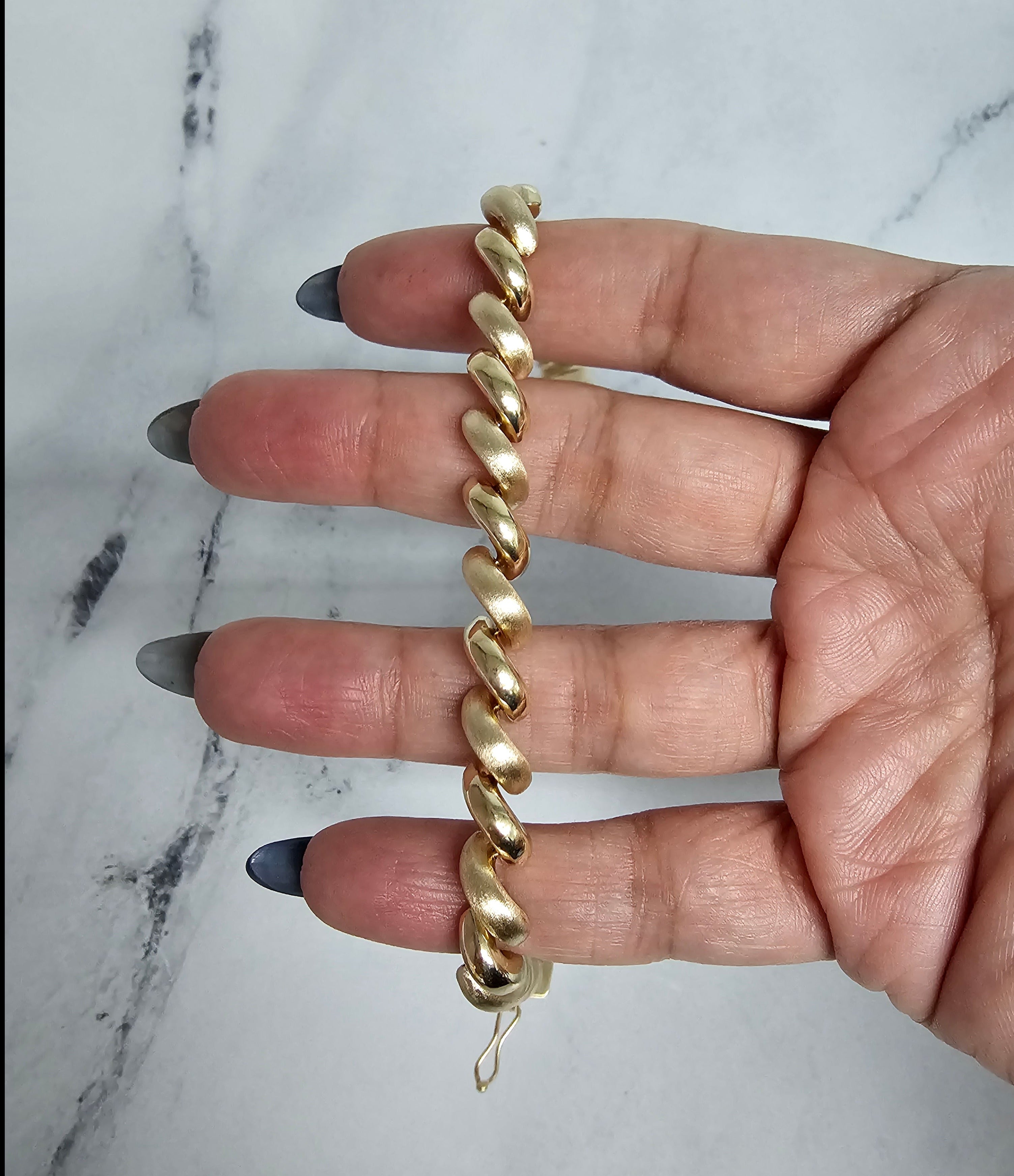 7.35MM San Marco Gold Link Chain Bracelet - 14K Yellow Gold with Mixed Finish | Elegant Jewelry for Women, Perfect for Parties, Weddings & Everyday Wear