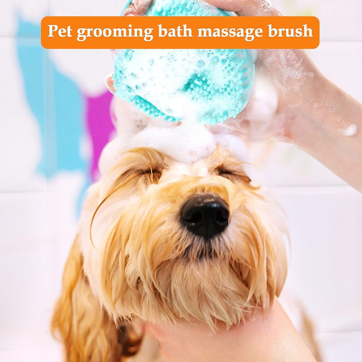 **YAWALL Soft Silicone Dog & Cat Bath Brush - Massage Grooming Brush with Shampoo Dispenser, Rubber Bristles for Gentle Cleaning - Heart Shape Blue - Perfect for Bath Time & Pet Spa Days**