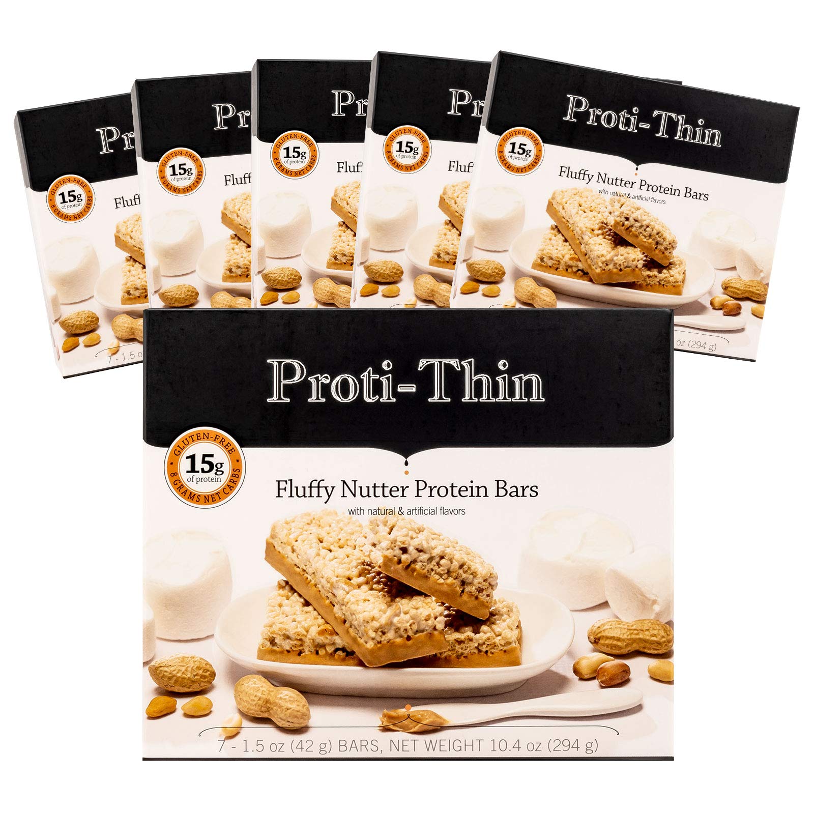 Proti-Thin Fluffy Nutter Protein Bar - 15g Protein, Low Carb, High Fiber, Keto & Gluten Free Snack - Ideal for Weight Loss, Diet & Fitness - 7 Count Box (6 Boxes - Save 10%) - Perfect for On-the-Go, Workout & Healthy Lifestyle