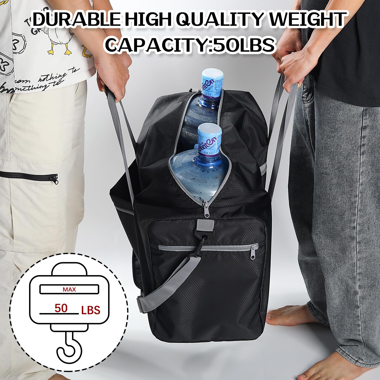 65L Foldable Travel Duffle Bag - Large Waterproof Luggage Storage Bag for Weekender, Sport, Camping & Gym - Black - Perfect for Weekend Getaways, Outdoor Adventures & Sports Equipment Storage