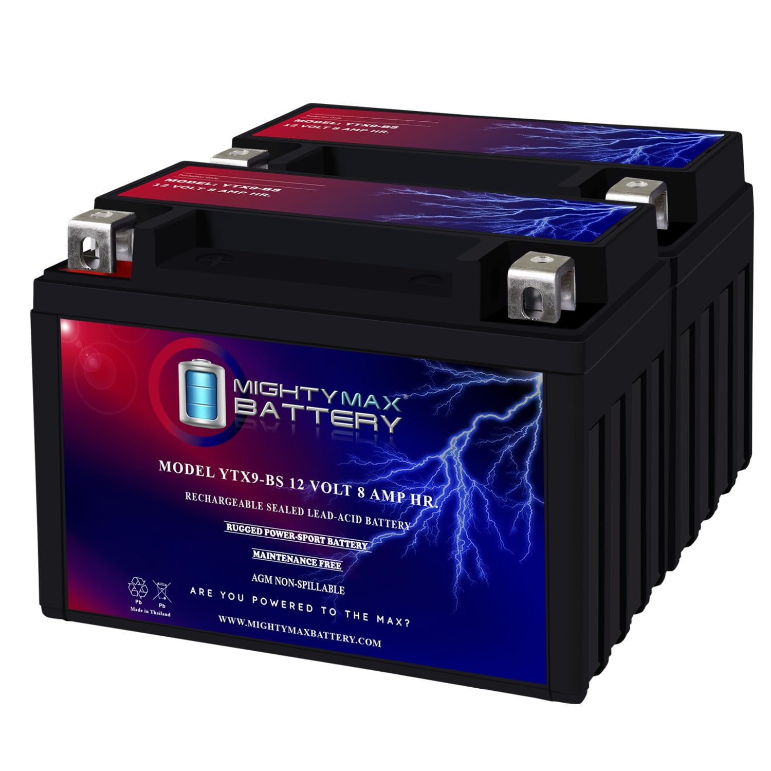 Mighty Max Battery YTX9-BS 12V 8AH Replacement Battery for SYM HD 200CC Scooter (2009 Model) - 2 Pack - Powers Scooters, ATVs, and Motorcycles - Perfect for Commuting and Outdoor Adventures