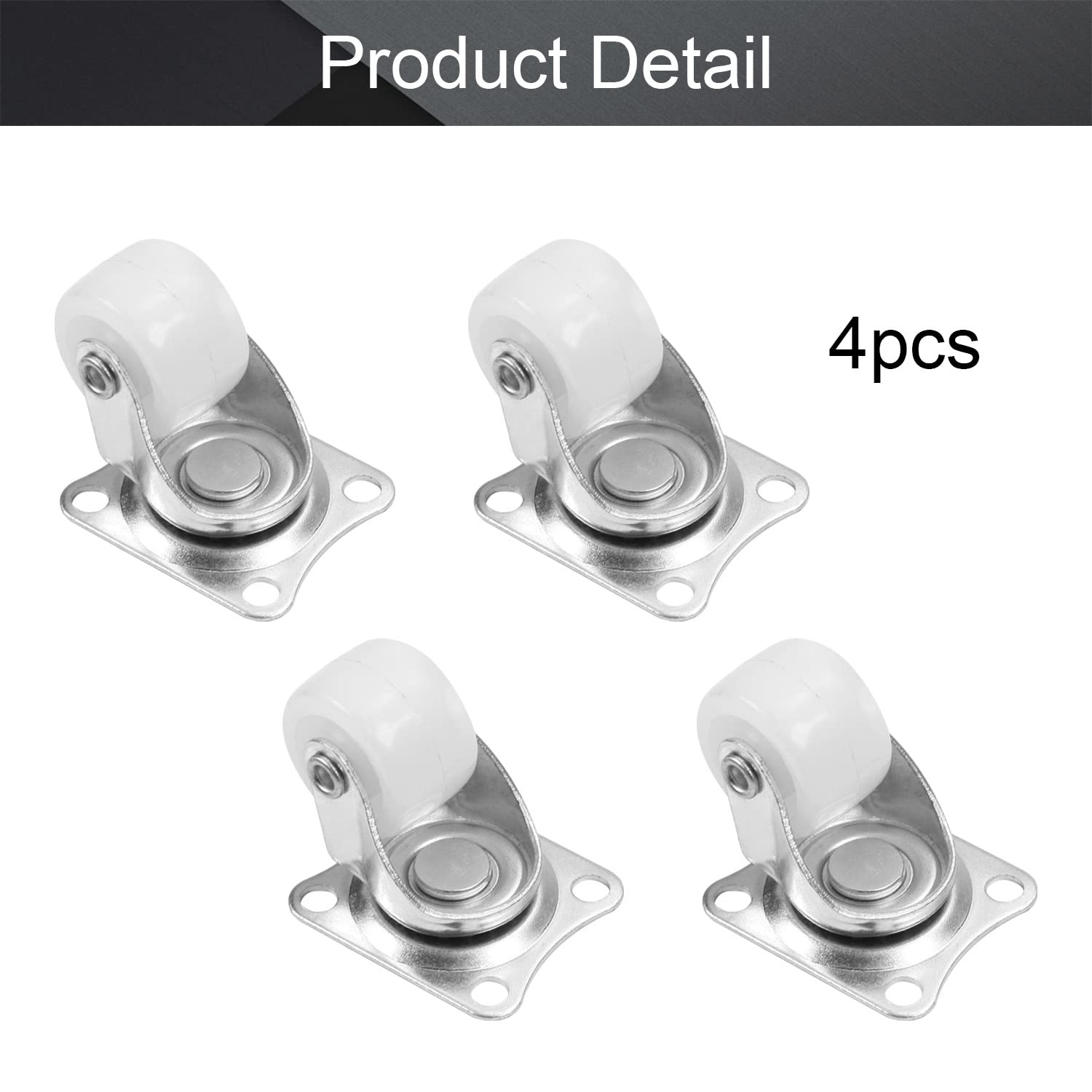 MroMax 1 Inch Nylon Swivel Casters - Top Plate Mounted Caster Wheels No Brake (4 Pack, White, 22lb Capacity) - Perfect for Office Chairs, Shopping Carts, and Furniture Movers