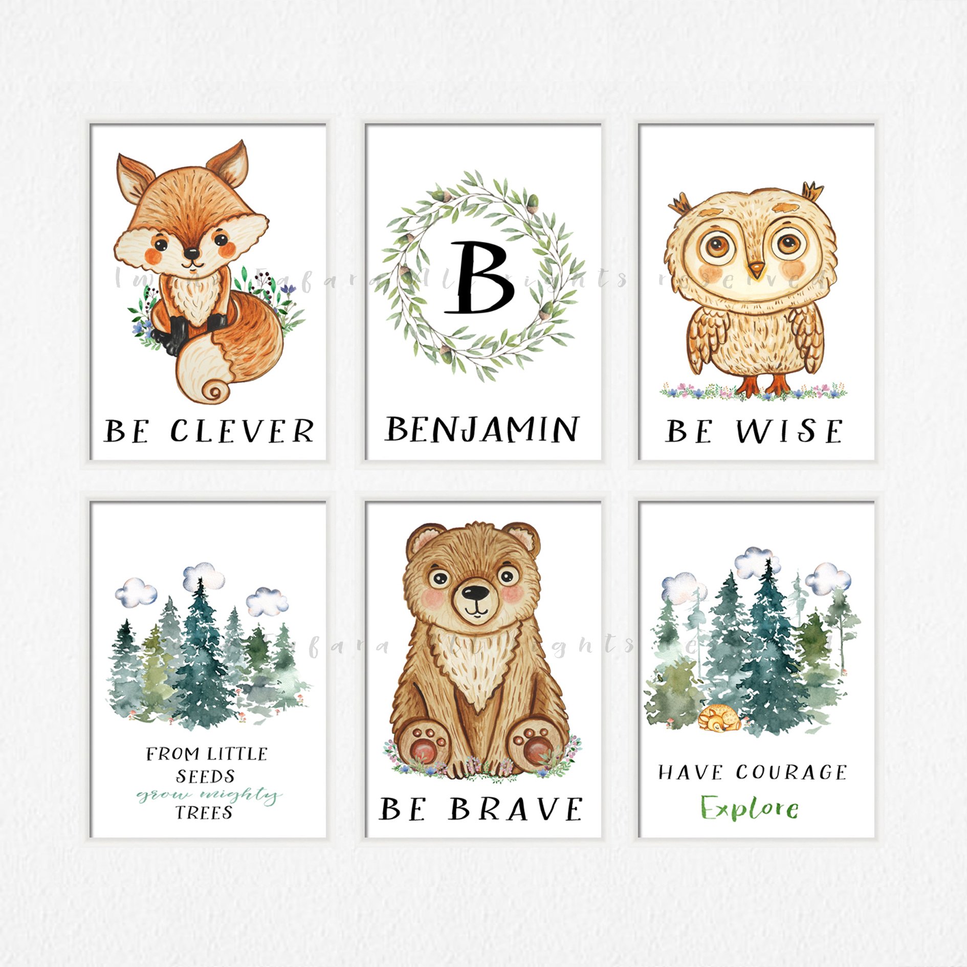 Watercolor Woodland Nursery Animals Decor - Forest Animal Prints for Baby Boy & Girl Twins Room - Perfect for Nursery, Kids Bedroom, and Playroom Decor