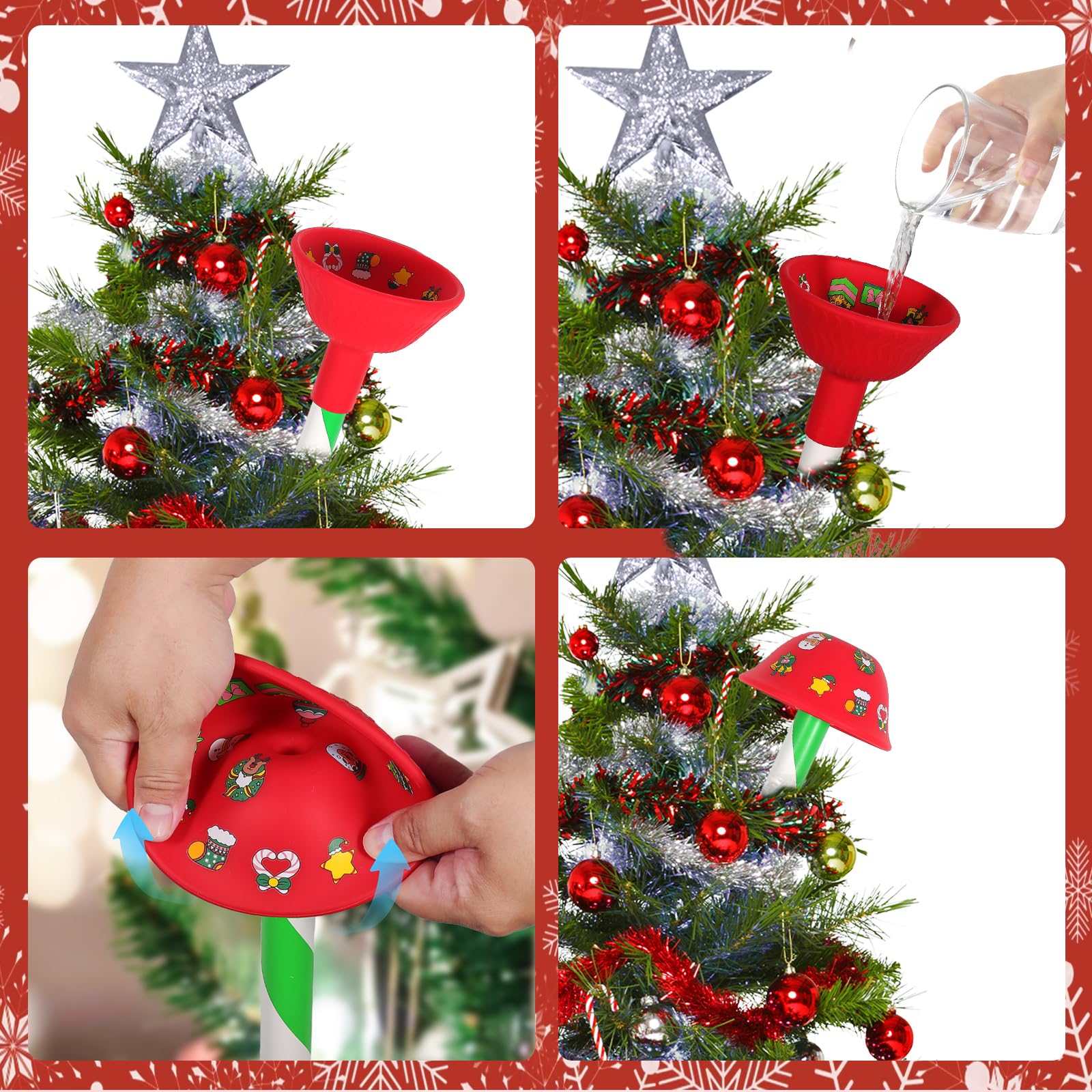 Christmas Tree Watering Funnel System with Long Spout - Easy Xmas Tree Watering Tool for Holiday Decorations (Red) - Perfect for Artificial & Real Christmas Tree Maintenance