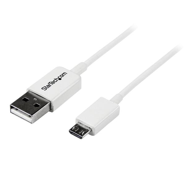 StarTech.com 3.3ft USB 2.0 A to Micro B Cable - 1m White Micro USB Charger Cable for Smartphones, Android Devices & Tablets - Fast Charging & Data Sync (USBPAUB1MW)