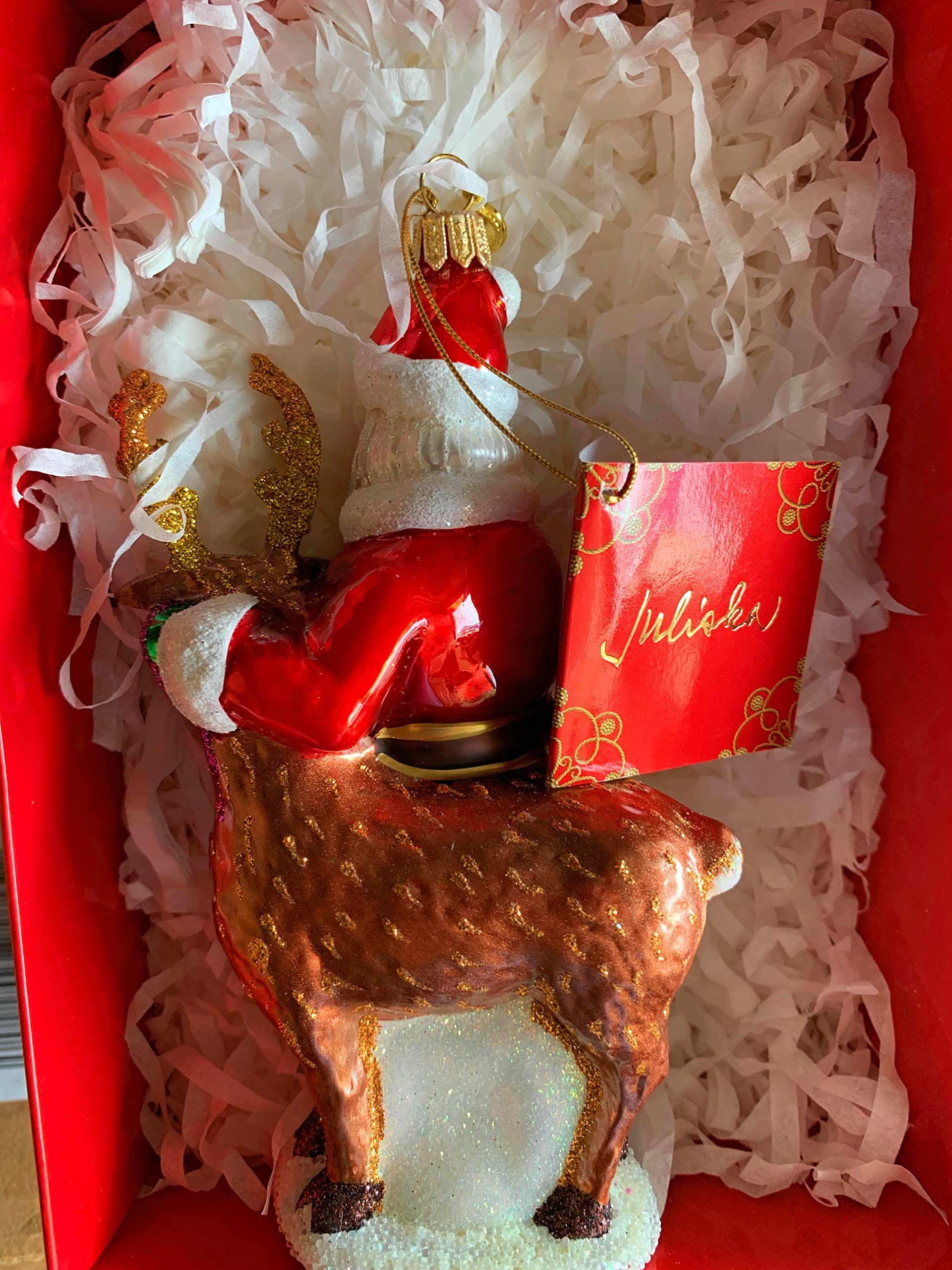 Juliska Country Estate Reindeer Games Santa & Rudolph Hand Blown Ornament - Perfect for Christmas Tree Decoration and Holiday Gift Giving
