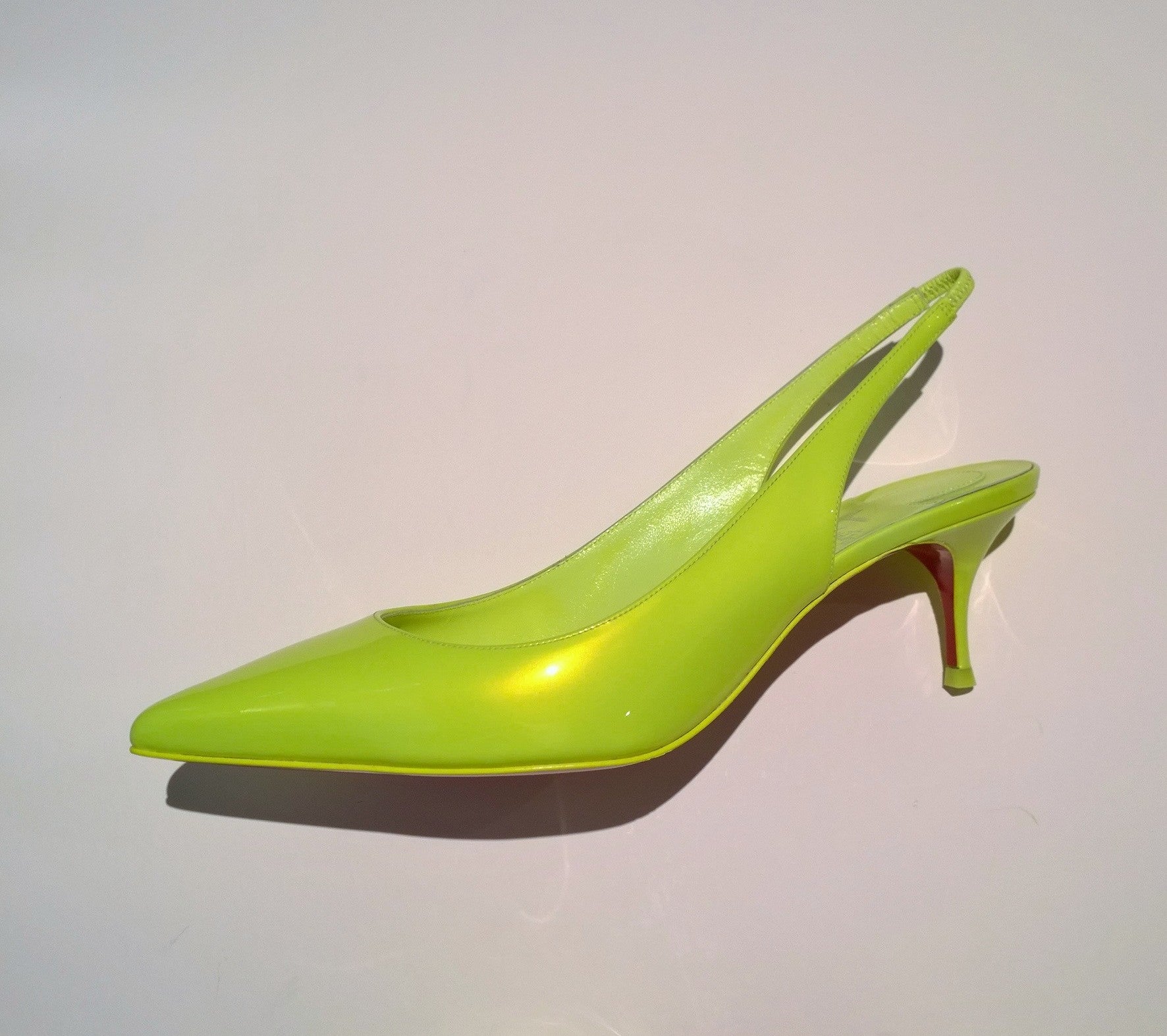 Christian Louboutin Kate Sling 55mm Fluorescent Yellow Kitten Heels - Elegant Women's Dress Shoes for Parties & Evening Events