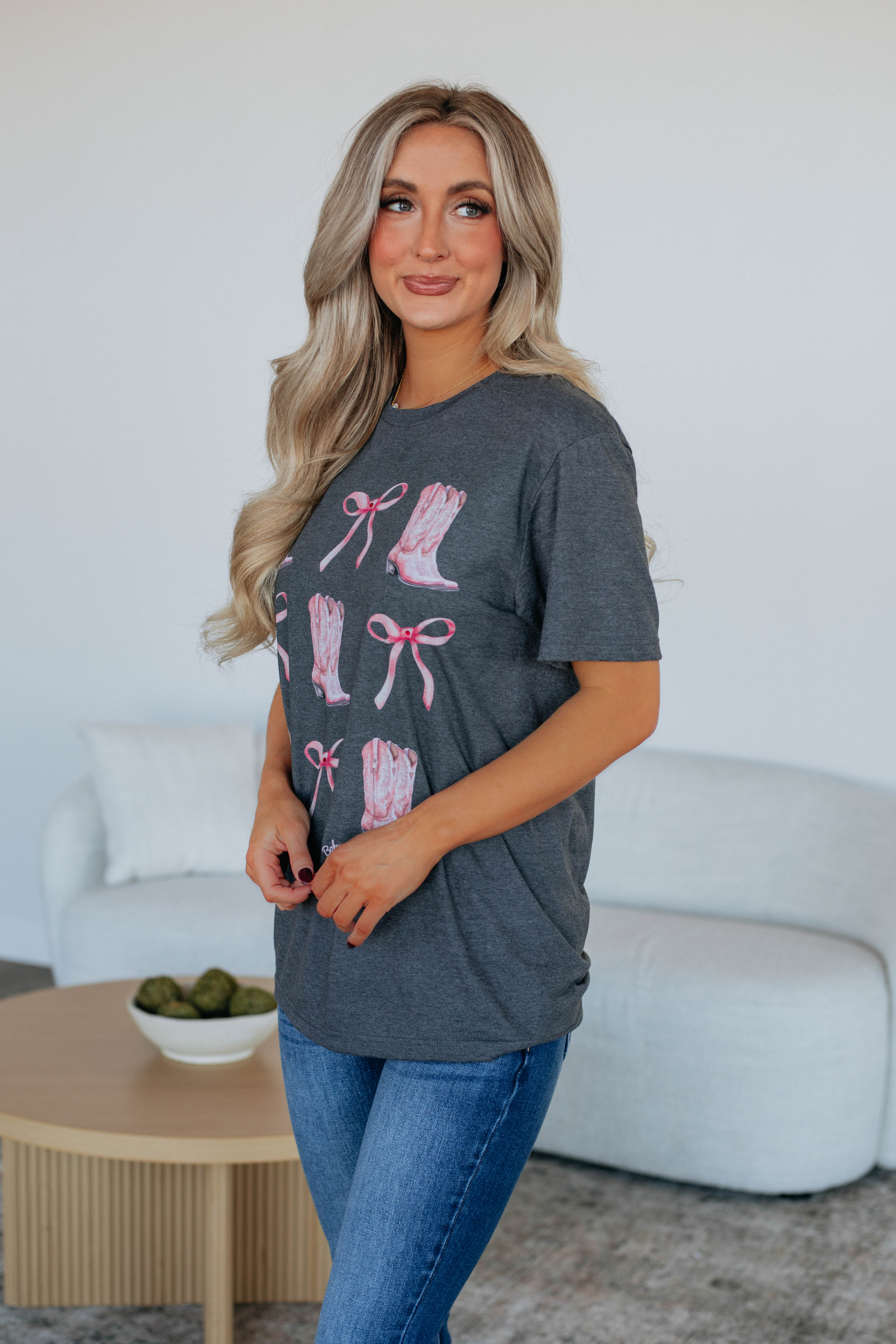 Trendy Boots & Bows Graphic Tee for Women - Cute Casual T-Shirt with Unique Print - Perfect for Everyday Wear, Outings, and Gifts