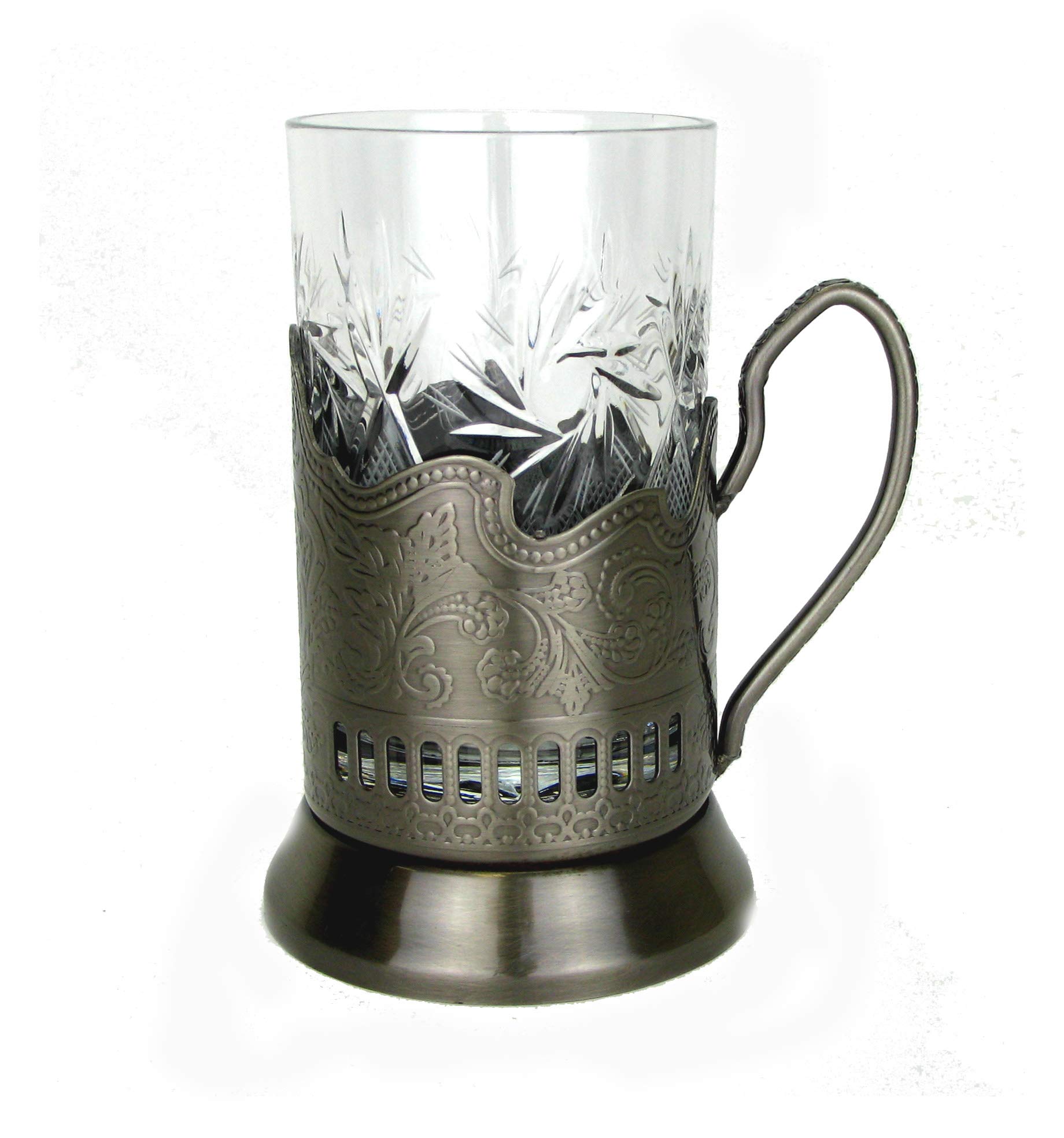 Premium 9-Piece Russian Tea Set - Crystal Tempered Glass Cups with Metal Holders & Teaspoons - Vintage Style Tea Drinking Glasses - Perfect for Afternoon Tea, Russian Tea Ceremonies & Gift Giving