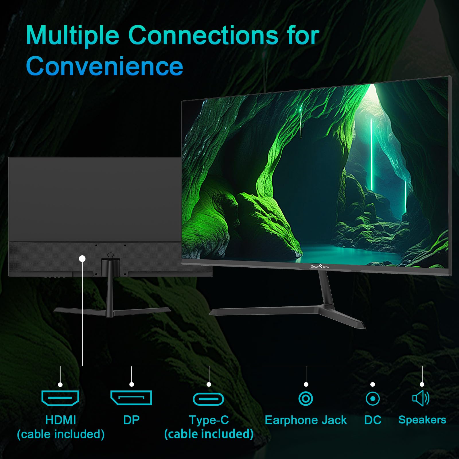 27 Inch Smart Tech Monitor 100Hz FHD IPS Display with Built-in Speakers, USB-C, HDMI, DP Ports - Perfect for Home Office, Gaming & Entertainment (Includes HDMI & USB-C Cables)