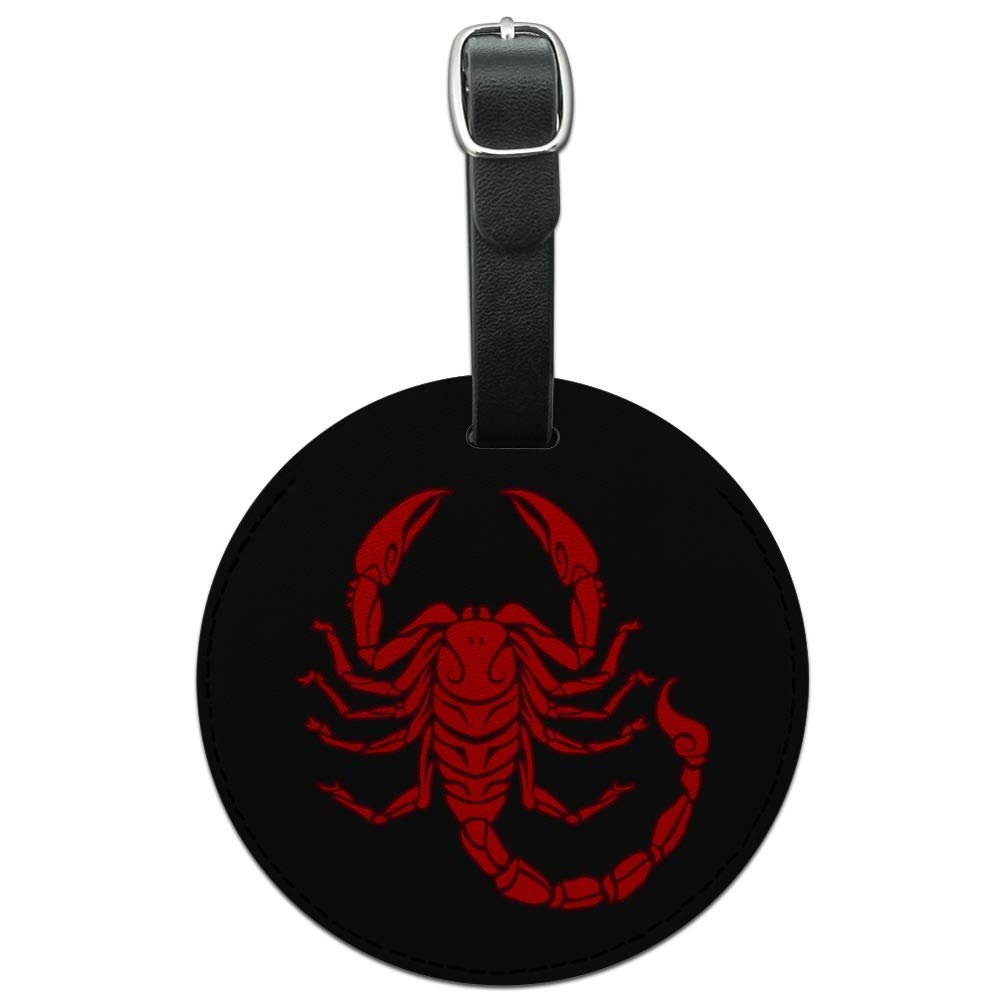 Red Tribal Scorpion Round Leather Luggage Tag - Durable Carry-On ID Tag for Suitcases & Travel Bags - Perfect for Airports, Business Trips & Vacation Travel Accessories