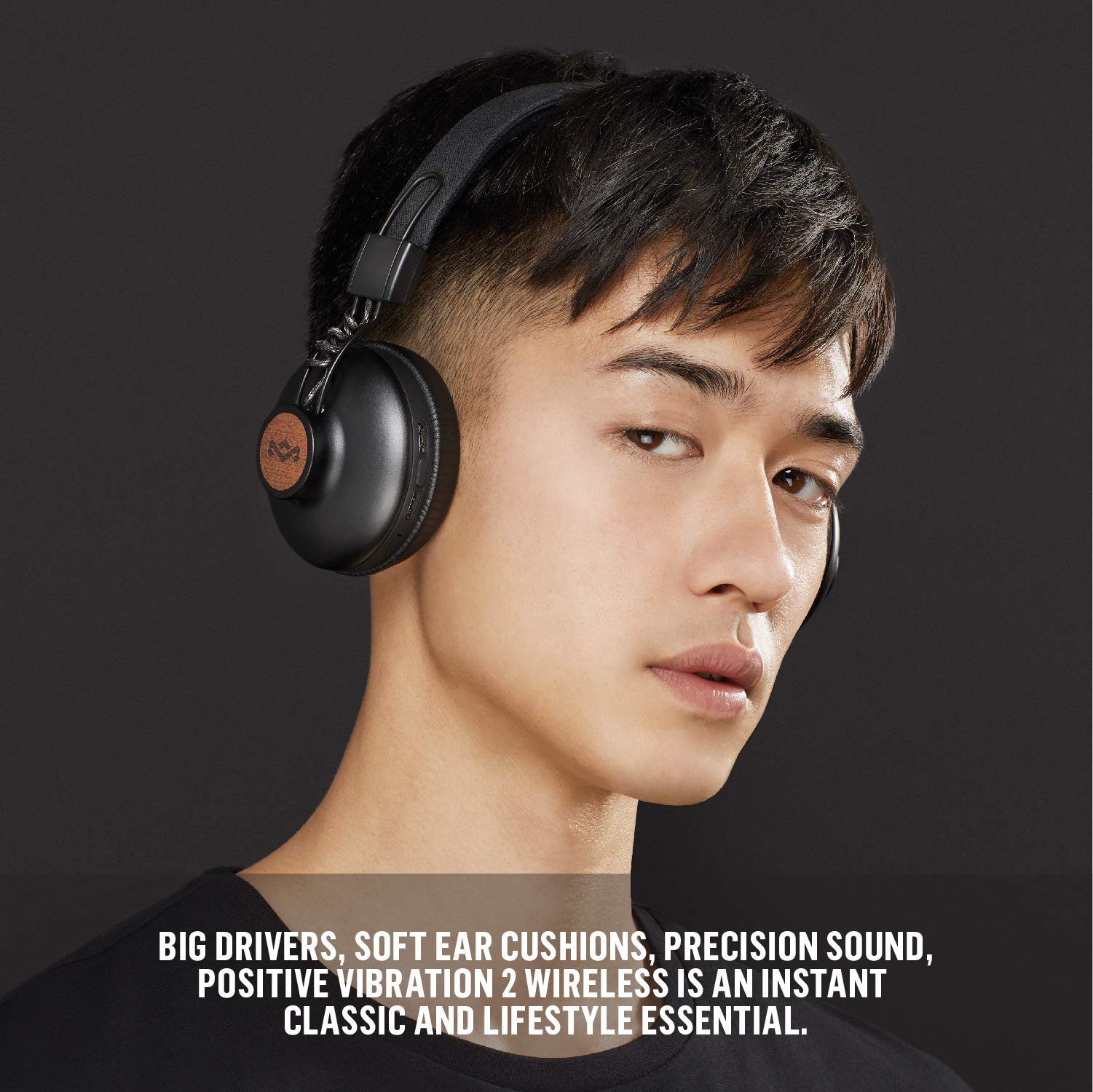 House of Marley Positive Vibration 2 Wireless Bluetooth Over-Ear Headphones with Built-in Mic - 10 Hour Playtime, Noise Isolation, Eco-Friendly Materials - Perfect for Commuting, Workouts & Travel (Black)