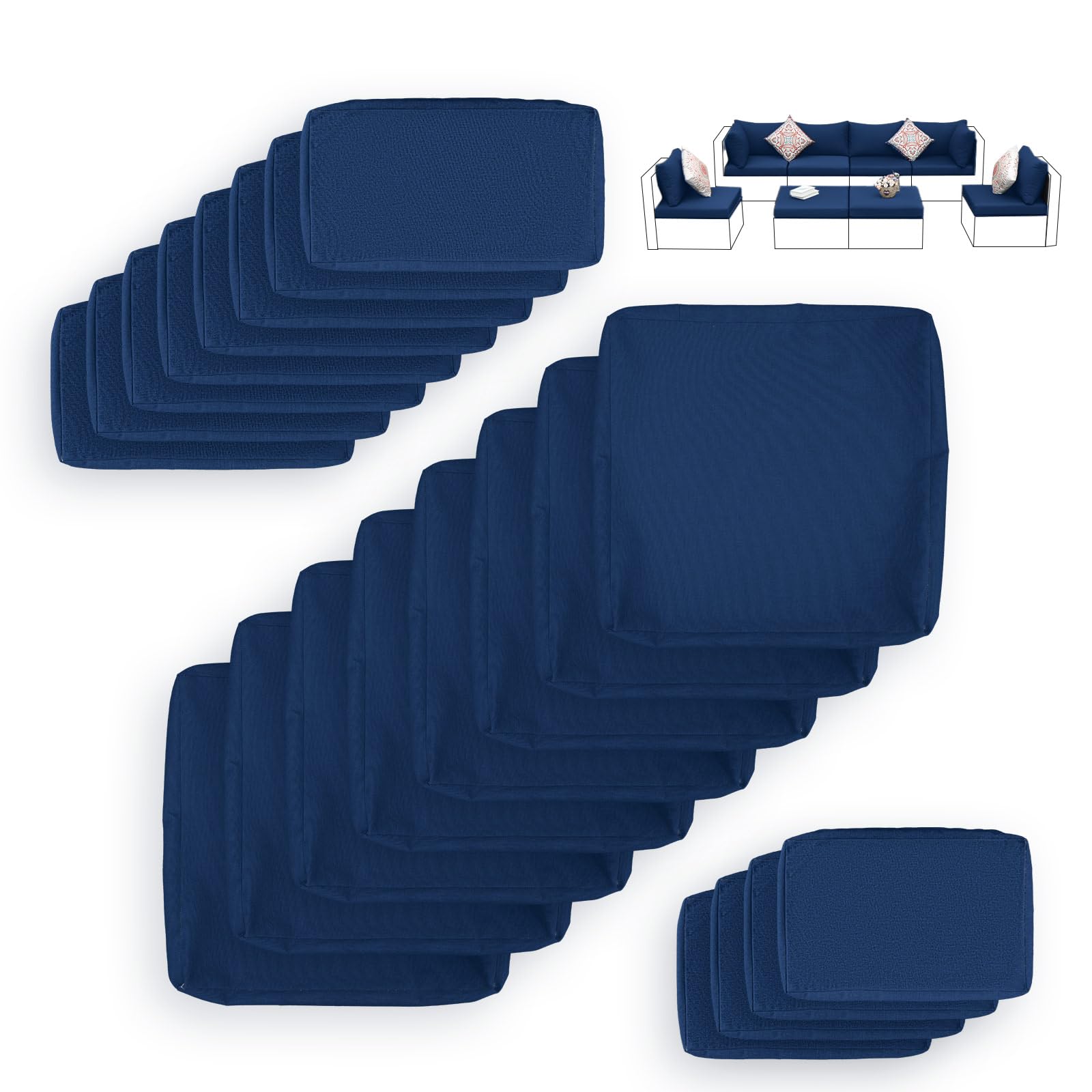 FINCATI 20-Pack 27x27 Inch Navy Blue Outdoor Cushion Covers - Waterproof Replacement Slipcovers for Patio Furniture, Sectional Sofa & Deck Chairs - Perfect for Backyard, Poolside & Garden Use