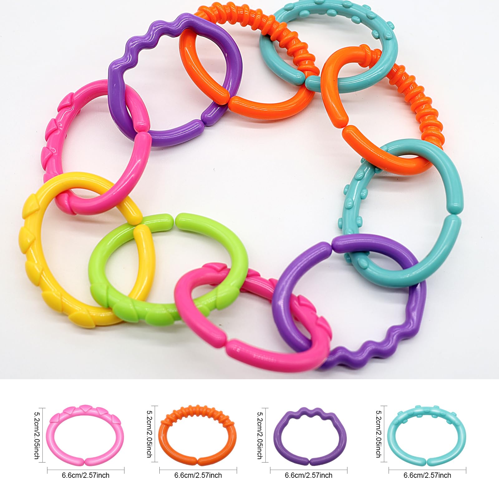 KAKIBLIN 24-Piece Baby Links Rings Toy Set - Soft Connecting Rings for Strollers, Car Seats & Playtime - Safe Teething & Sensory Toys for Infants 0+ Months - Perfect Travel Accessories for Babies