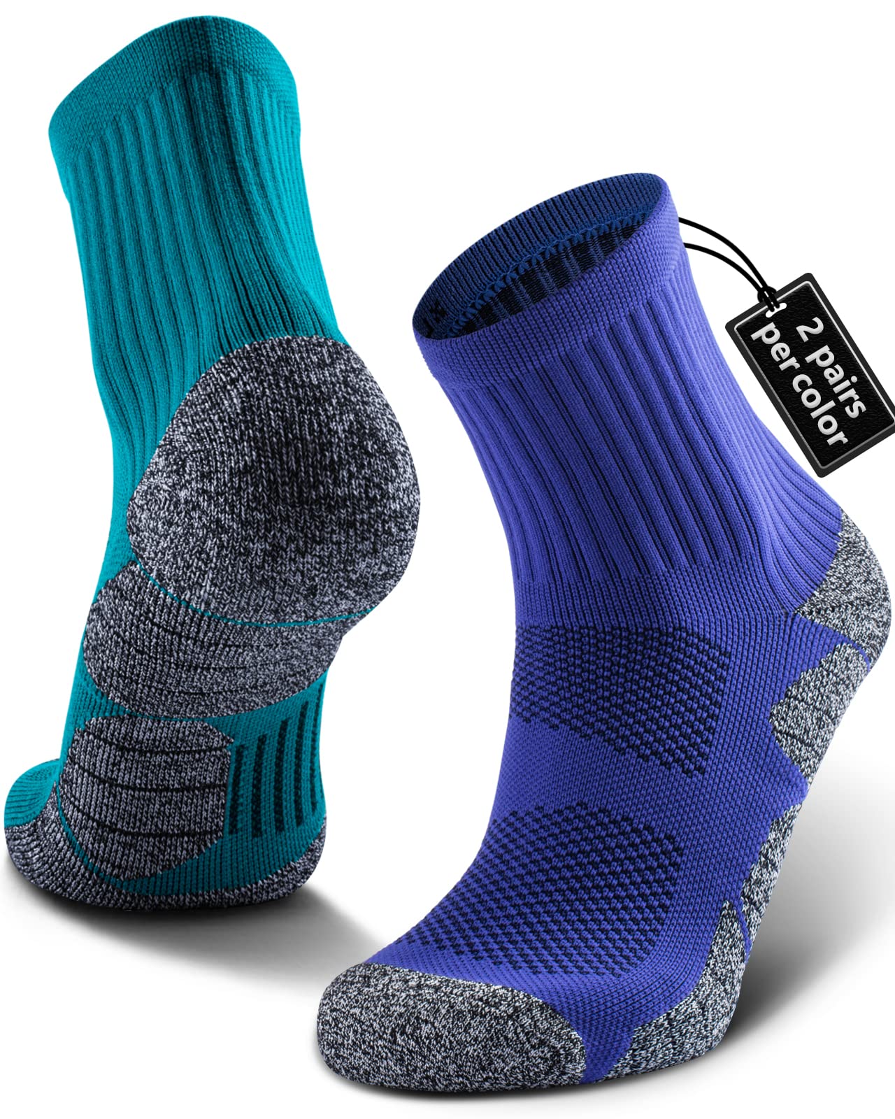 CWVLC 4-Pack Breathable Cushioned Compression Sport Quarter Socks for Men & Women - Running, Basketball, Hiking & Workout Socks for Athletes & Active Lifestyle