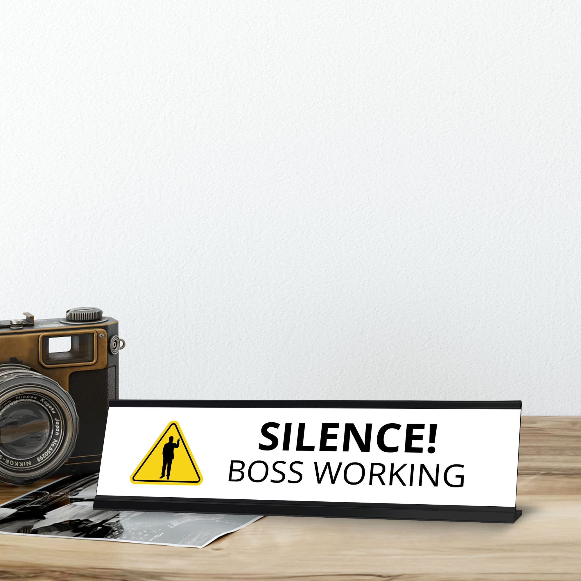 Silent Boss at Work Sign - Black Framed Office Desk Decor (2 x 8 Inch) - Perfect for Quiet Workspaces, Home Offices & Professional Environments