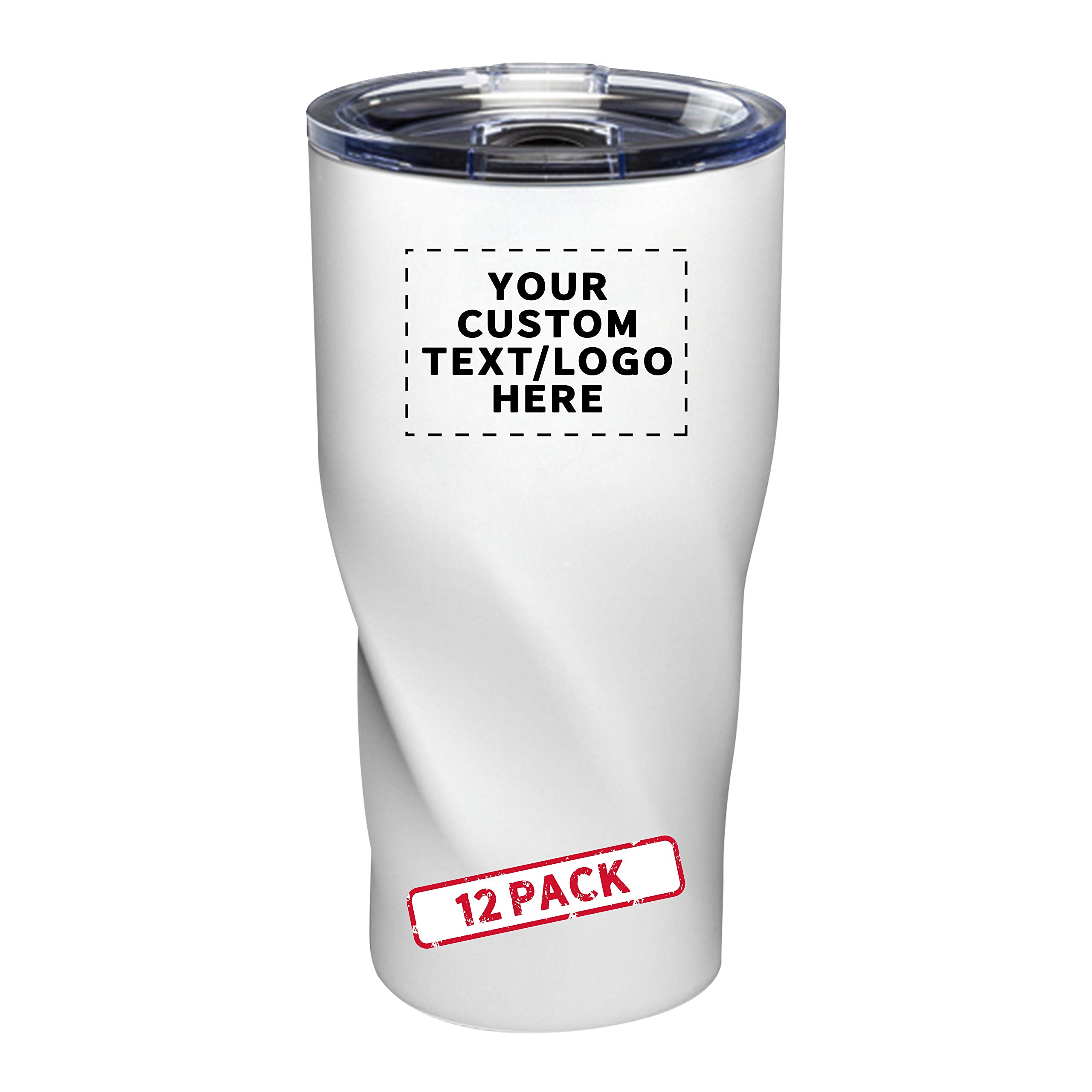 Custom 20 oz. Vacuum Insulated Travel Mugs - 12 Pack Personalized with Text & Logo - White - Perfect for Corporate Gifts, Promotional Events & Outdoor Adventures